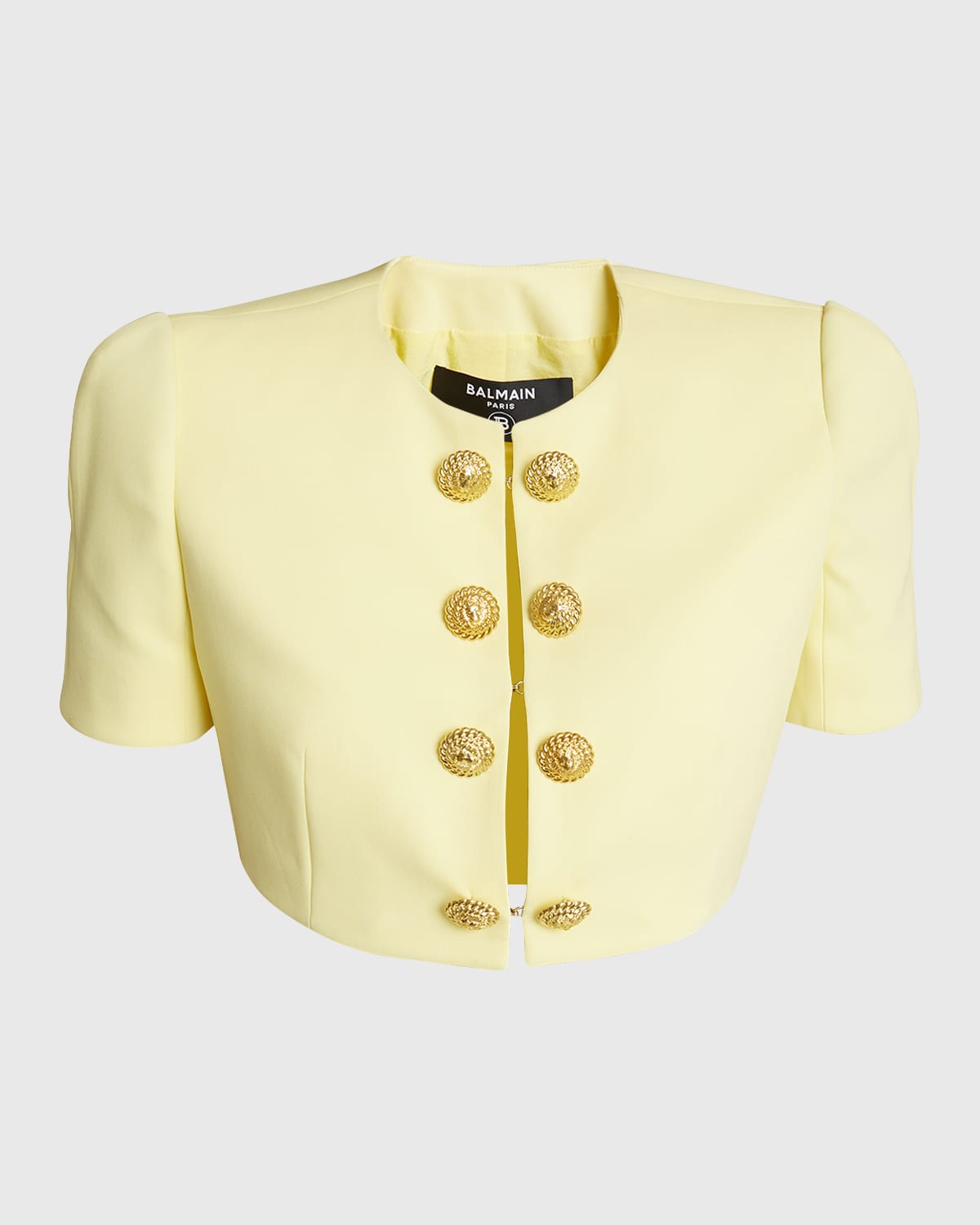 Balmain 4-Button Short-Sleeve Crepe Crop Jacket