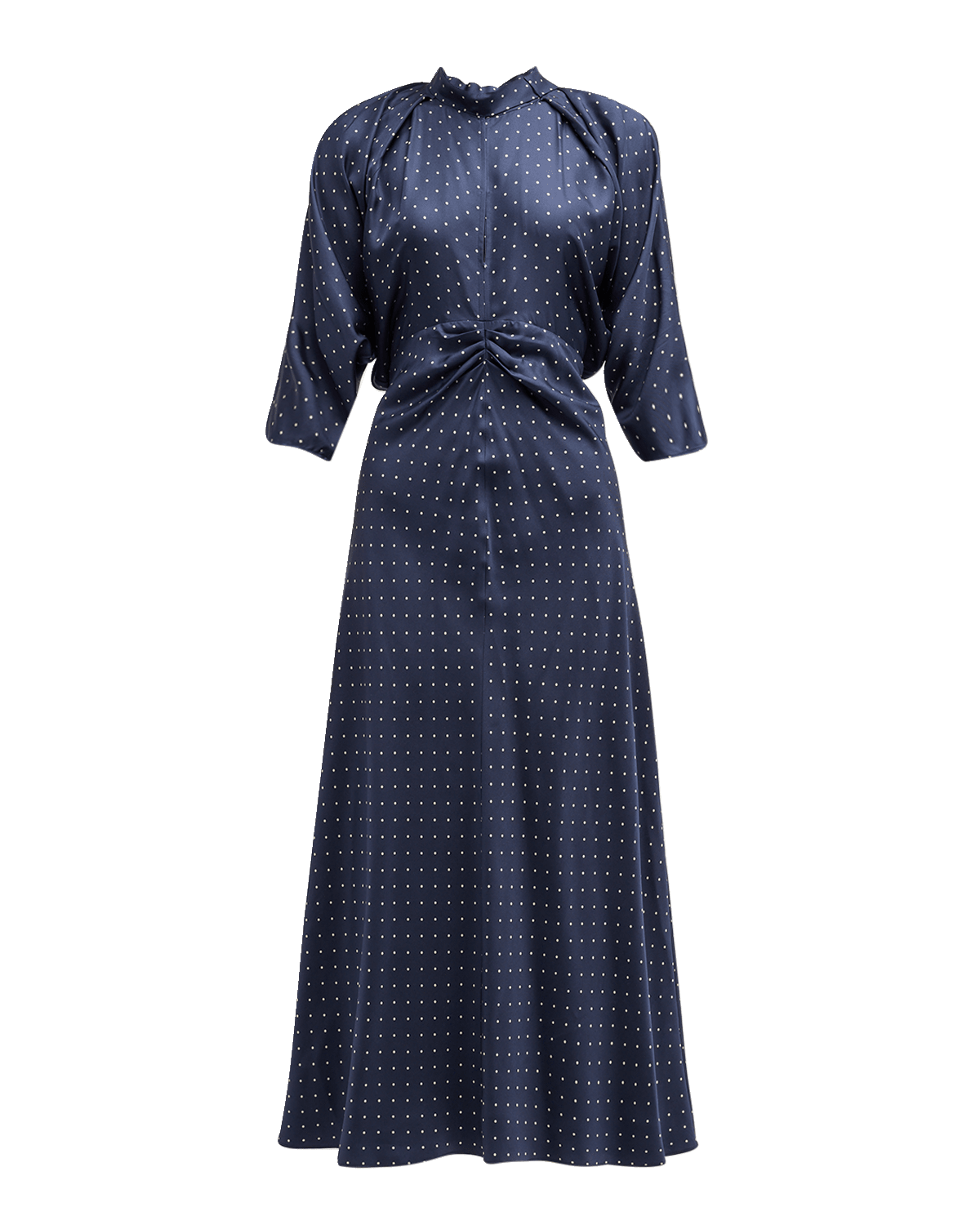 Oroton Ruched Dolman-Sleeve Polka Dot Silk Midi Dress