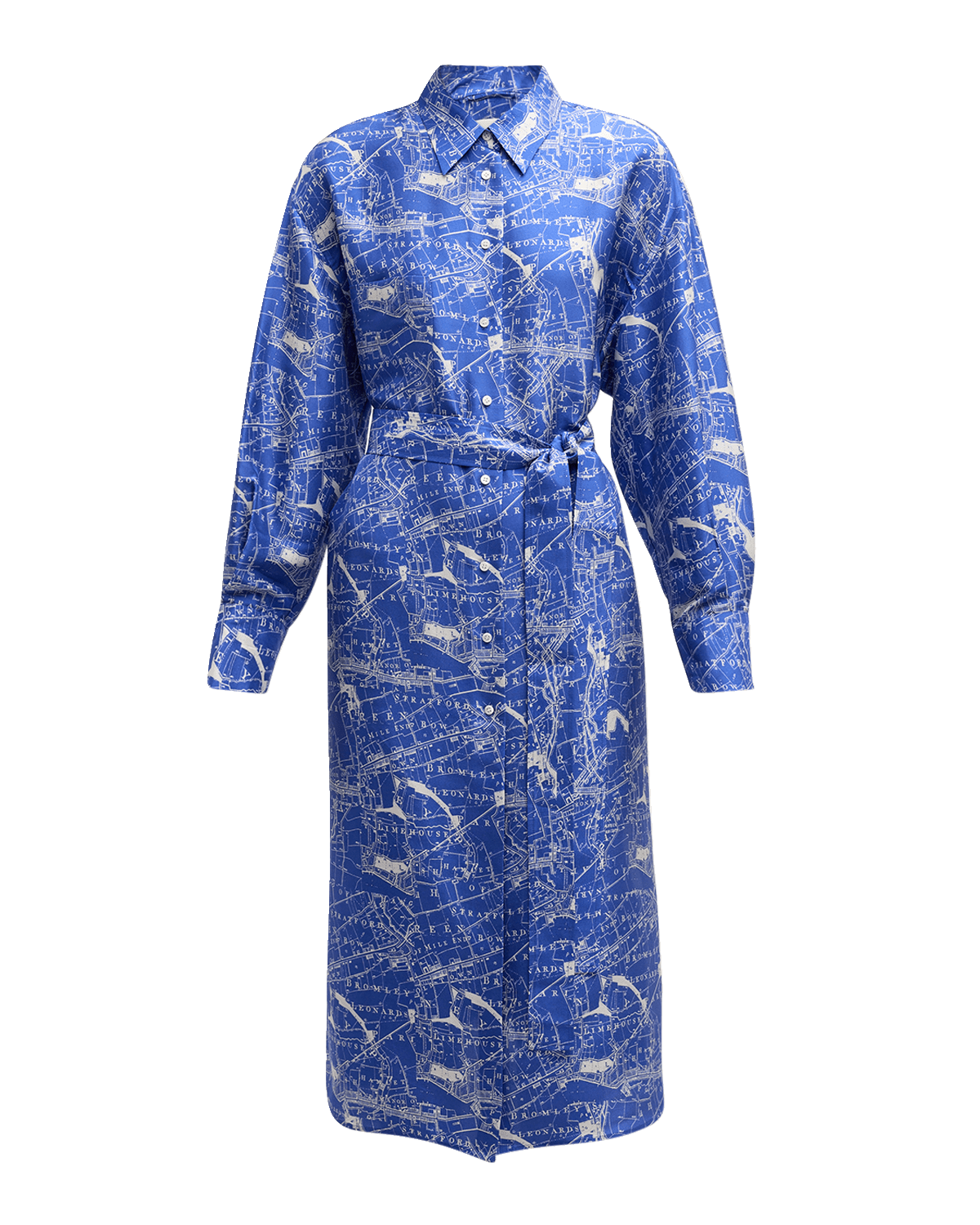 Oroton Map-Print Silk Midi Shirtdress