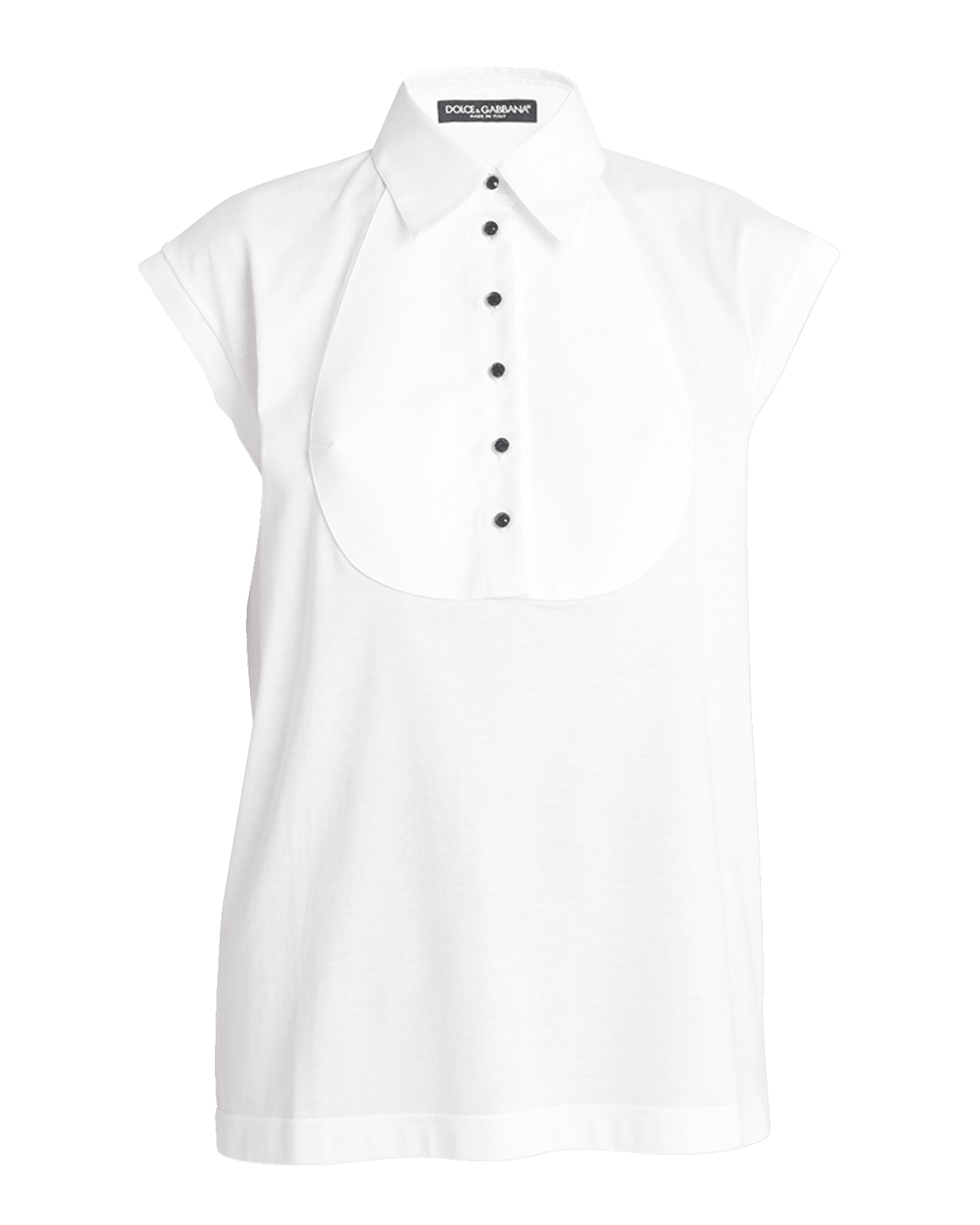 Dolce&Gabbana Piquet-Bib Cap-Sleeve Collared Shirt