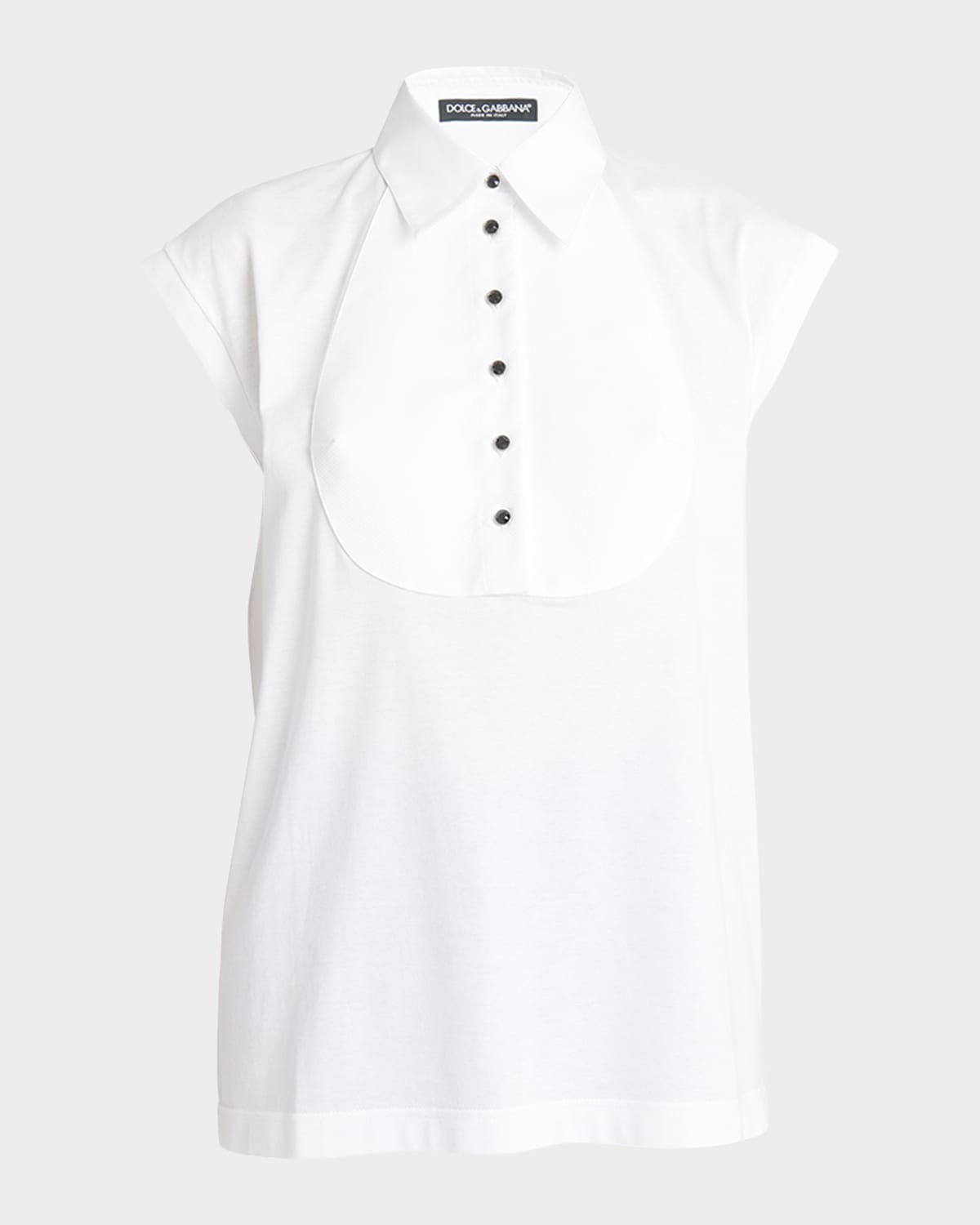 Dolce&Gabbana Piquet-Bib Cap-Sleeve Collared Shirt