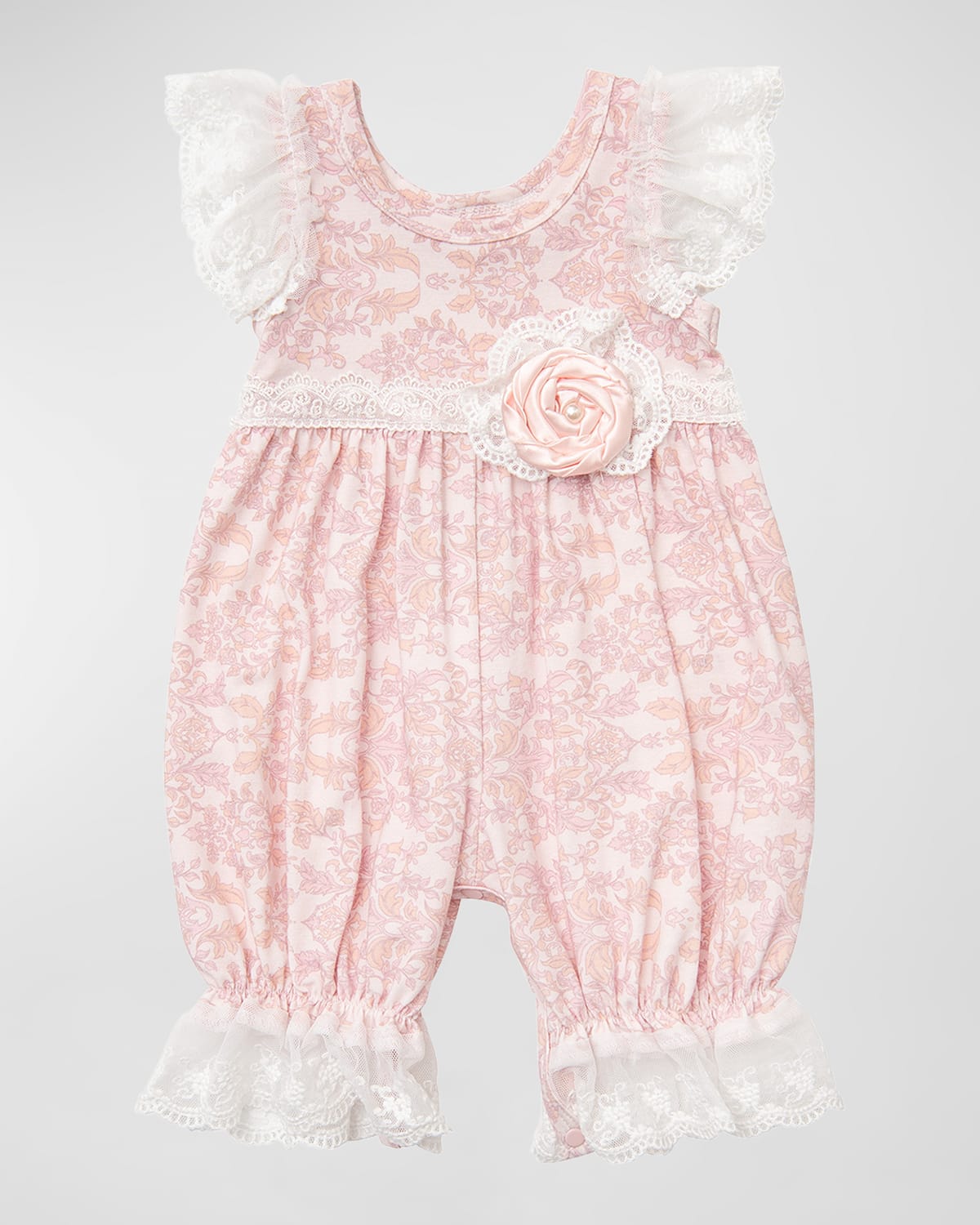 Haute Baby Girl's Floral-Print Lace Trim Bubble Romper, Size Newborn-24M