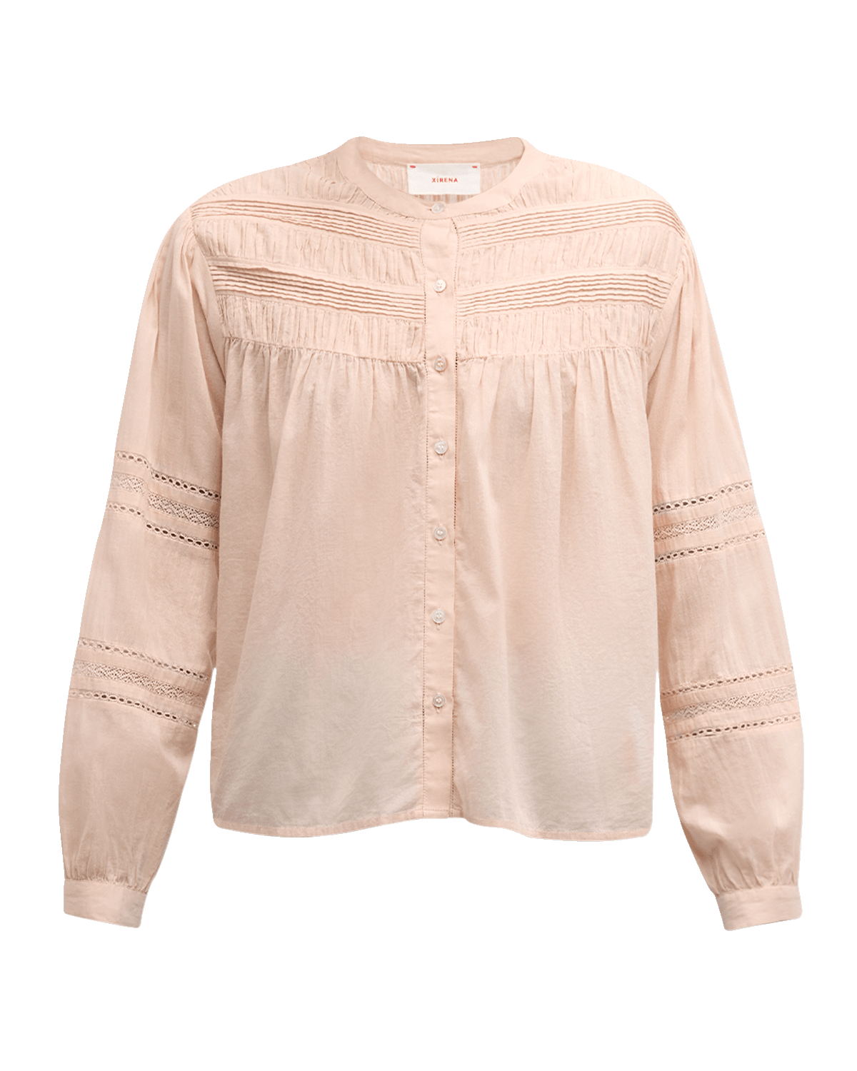 Xirena Allie Shirred Lace-Inset Cotton Shirt
