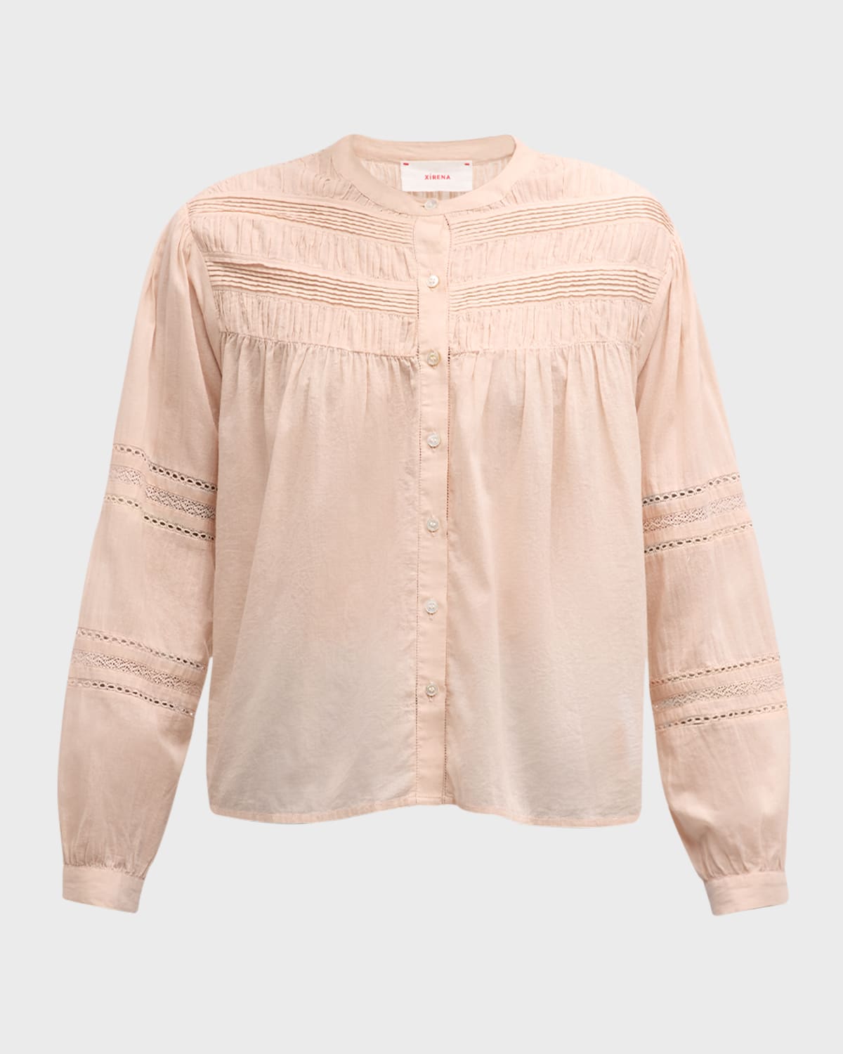 Xirena Allie Shirred Lace-Inset Cotton Shirt