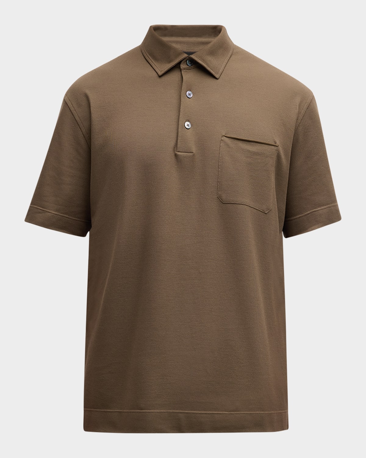 ZEGNA Men's Cotton Polo Shirt with Leather-Trim Pocket