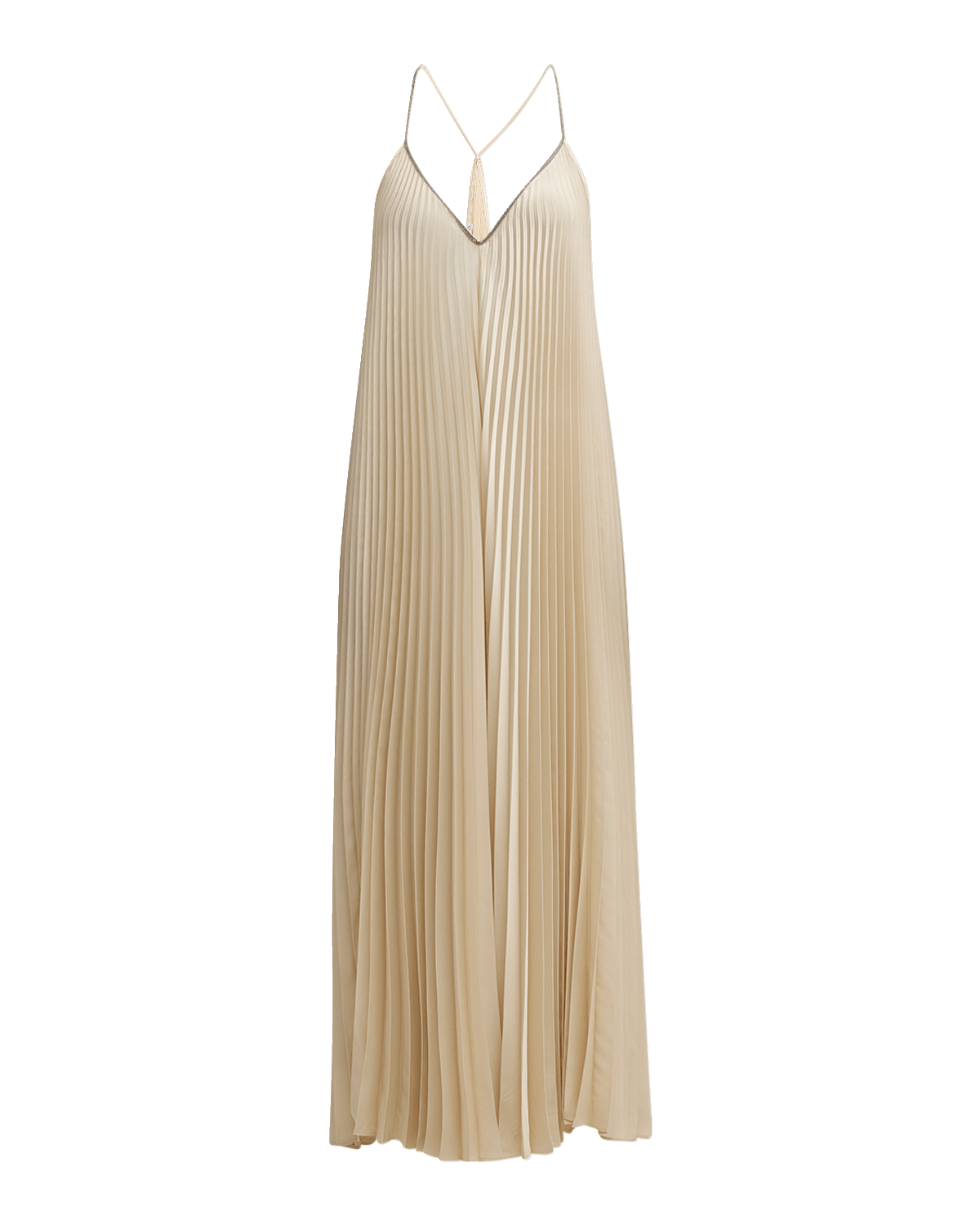 Brunello Cucinelli Soft Satin Pleated Midi Dress with Monili Strap Detail