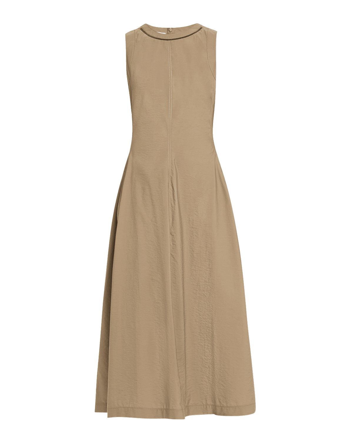 Brunello Cucinelli Techno Cotton Popeline Midi Dress with Monili Collar Detail