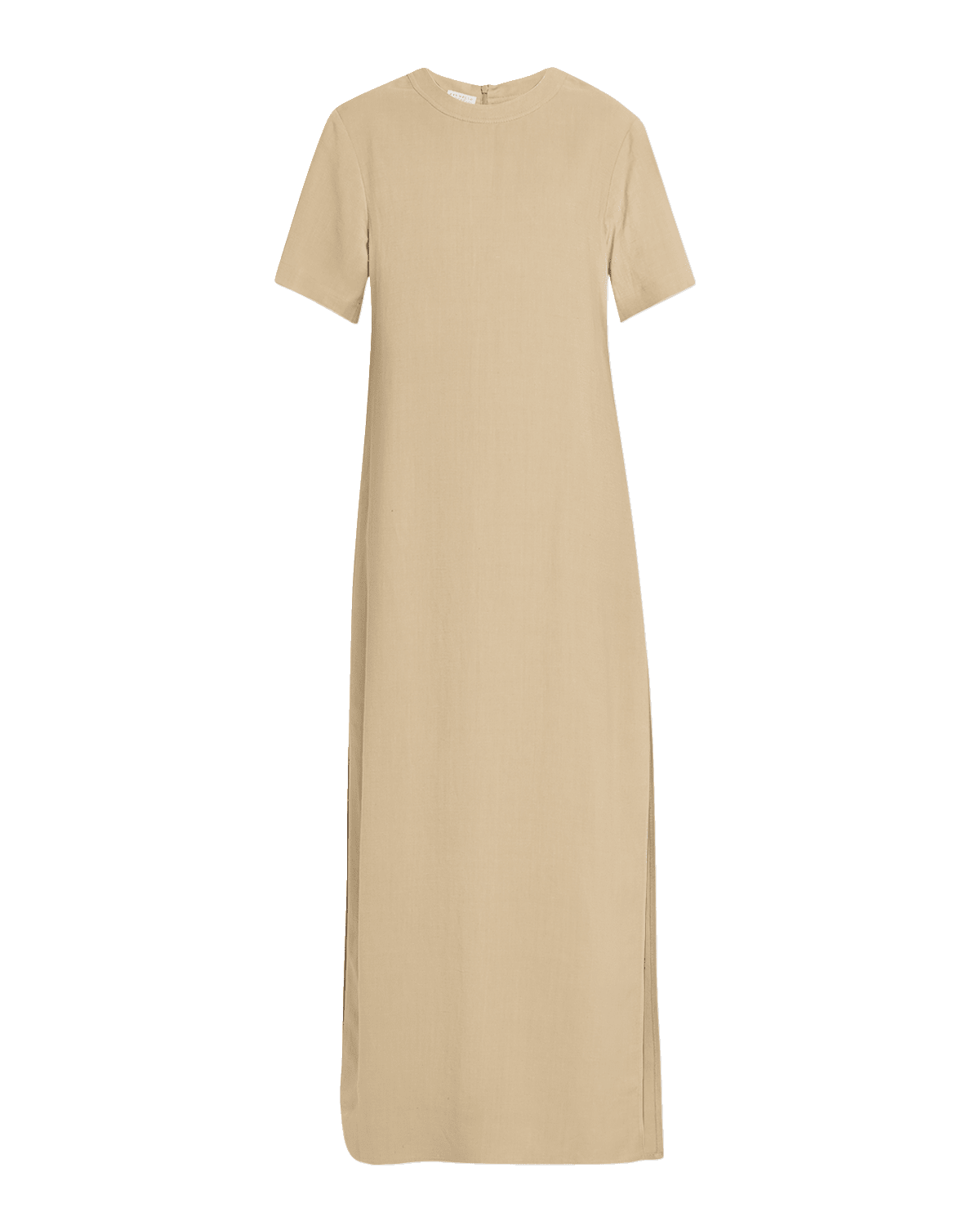 Brunello Cucinelli Fluid Linen Twill T-Shirt Dress with Slits and Monili Detail