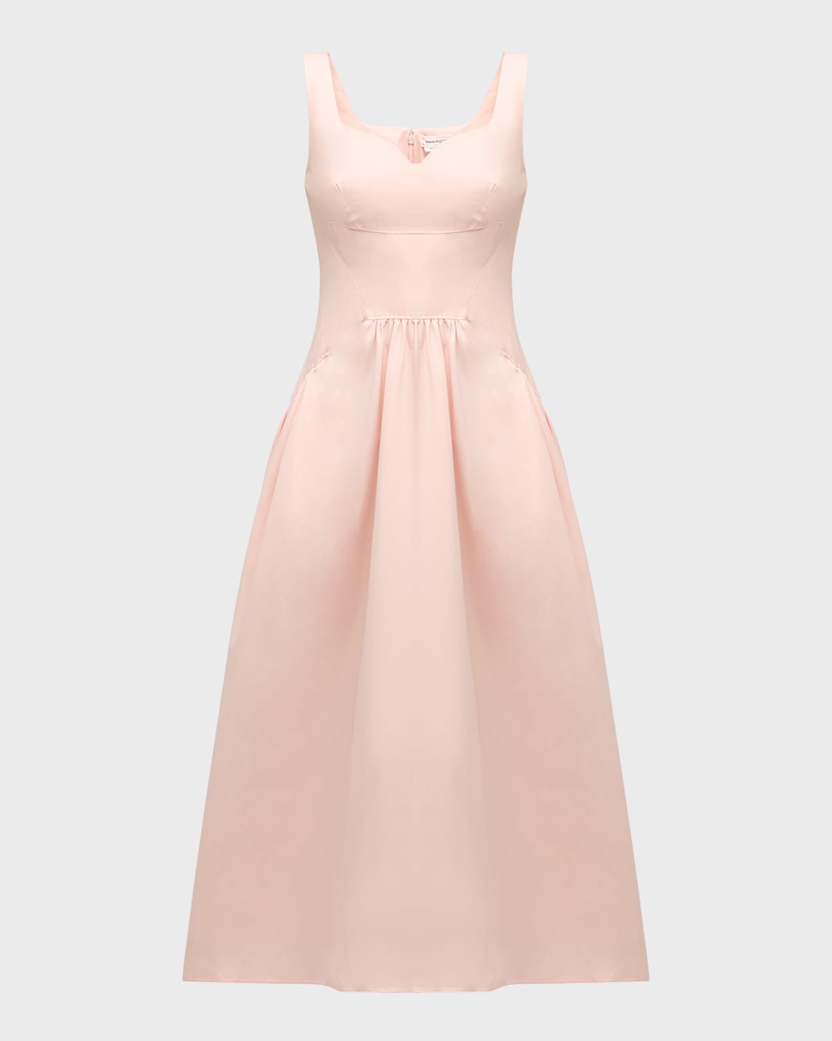 Alexander McQueen Sweetheart-Neck Sleeveless Gathered Midi Dress