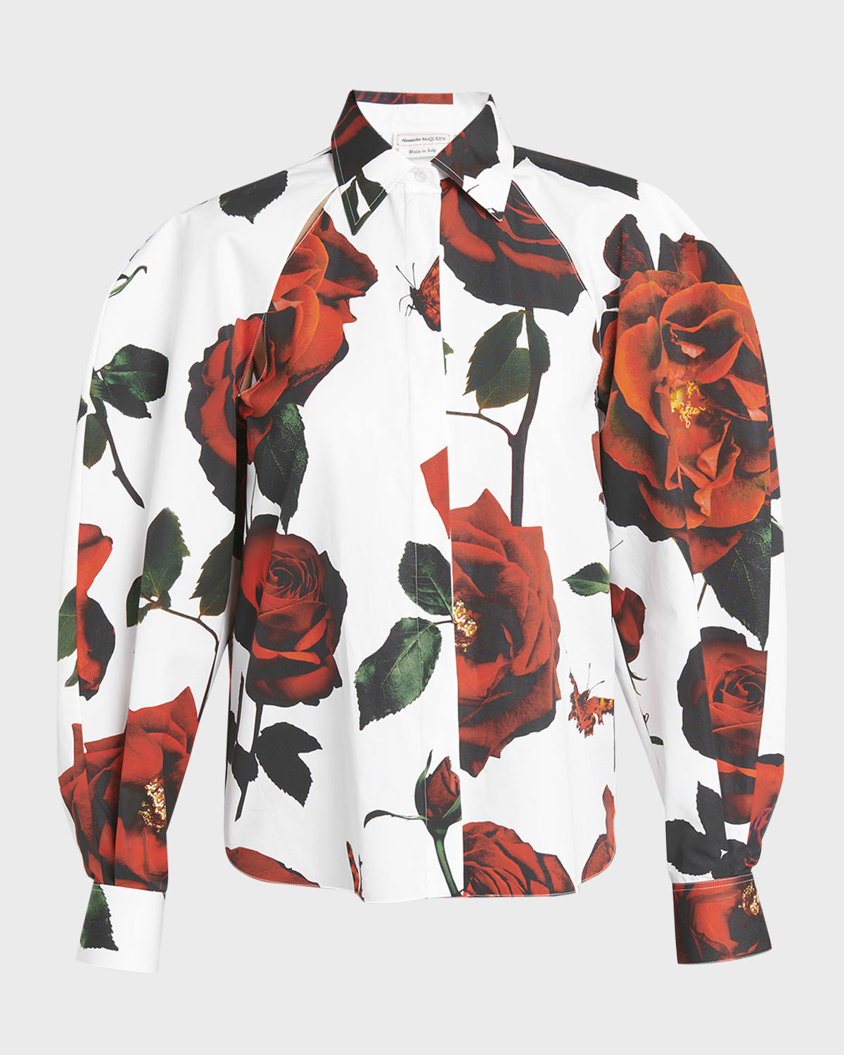 Alexander McQueen Floral-Print Slash-Cutout Cocoon Shirt