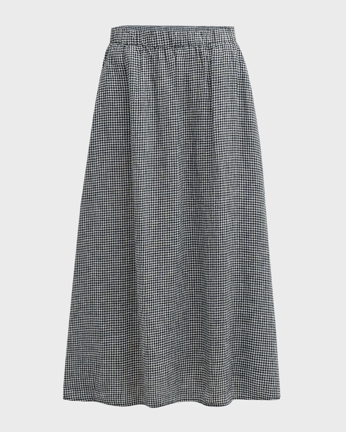 Eileen Fisher Crinkled Gingham Organic Linen Midi Skirt