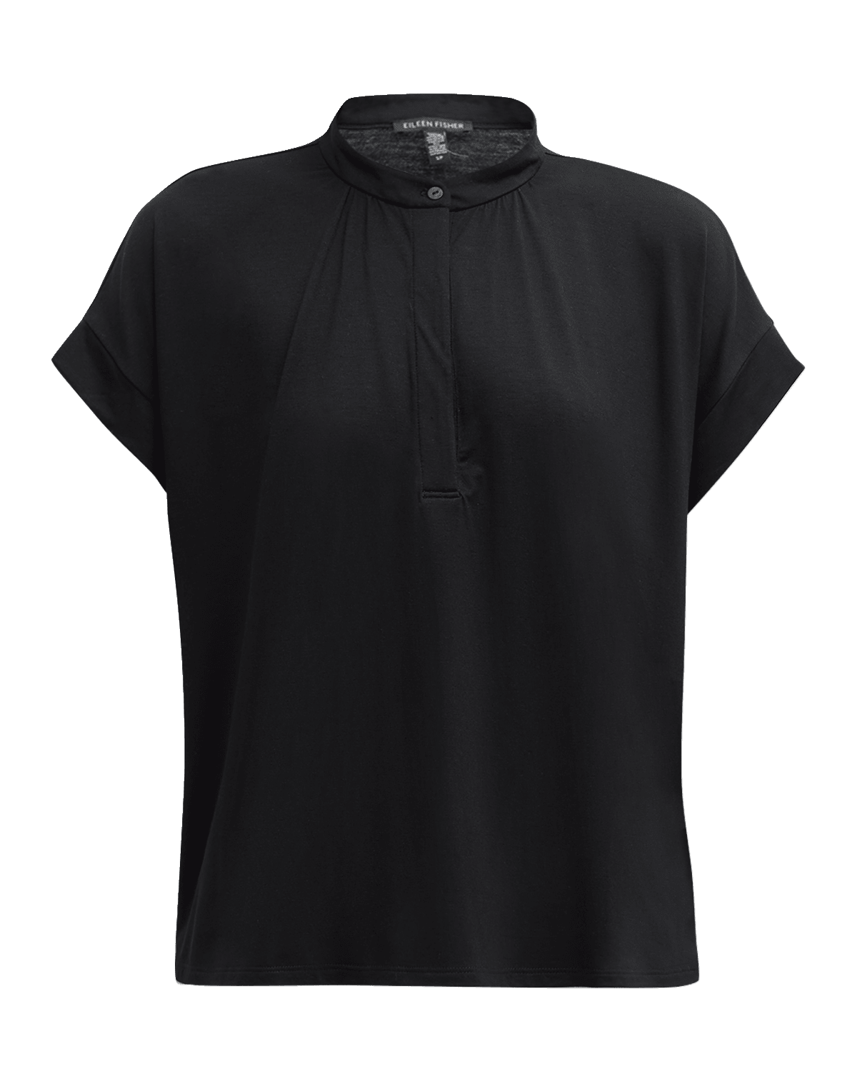 Eileen Fisher Band-Collar Ruched Jersey Henley Top
