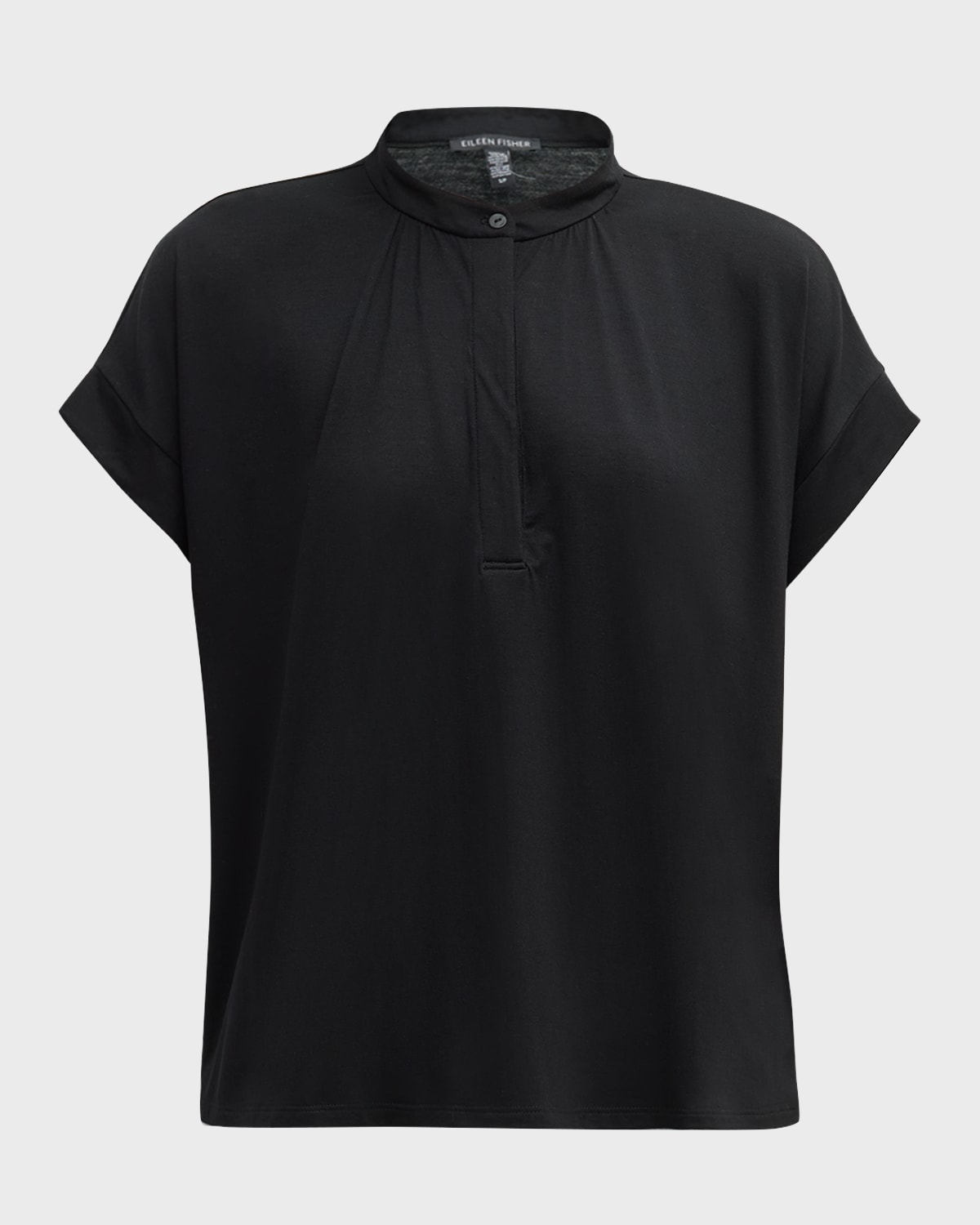 Eileen Fisher Band-Collar Ruched Jersey Henley Top