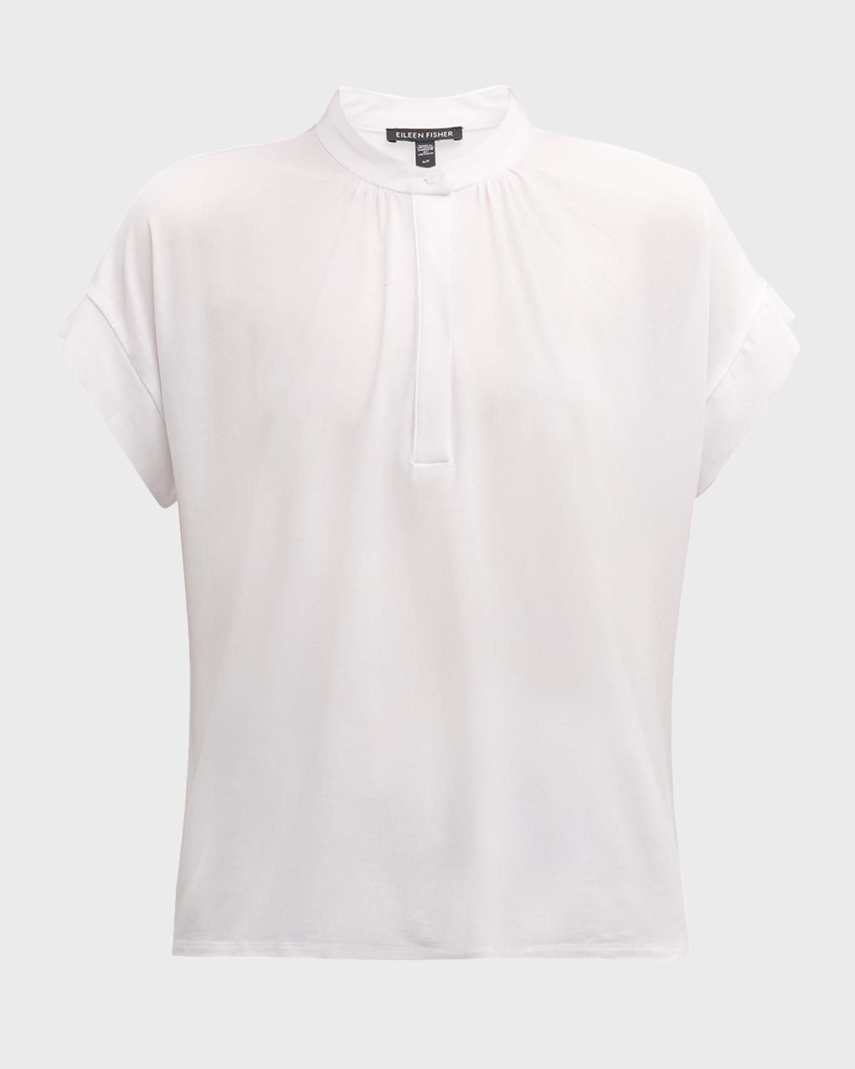 Eileen Fisher Band-Collar Ruched Jersey Henley Top