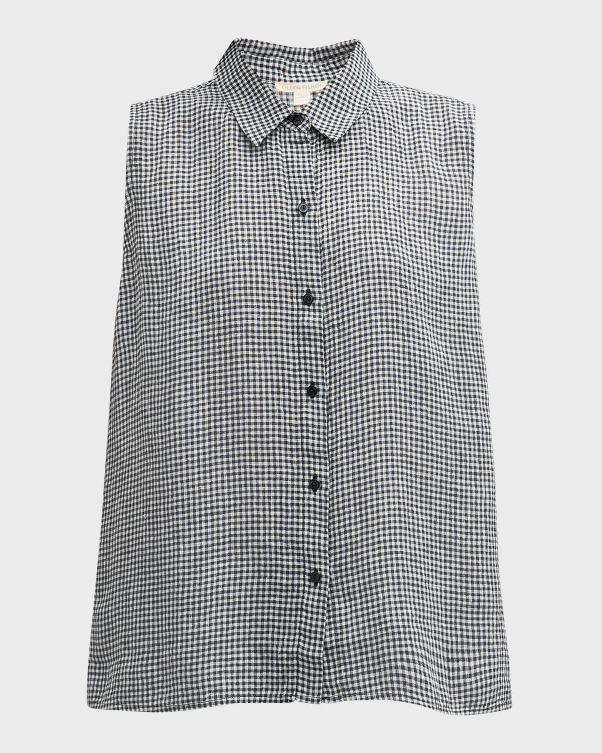 Eileen Fisher Sleeveless Gingham Organic Linen Shirt