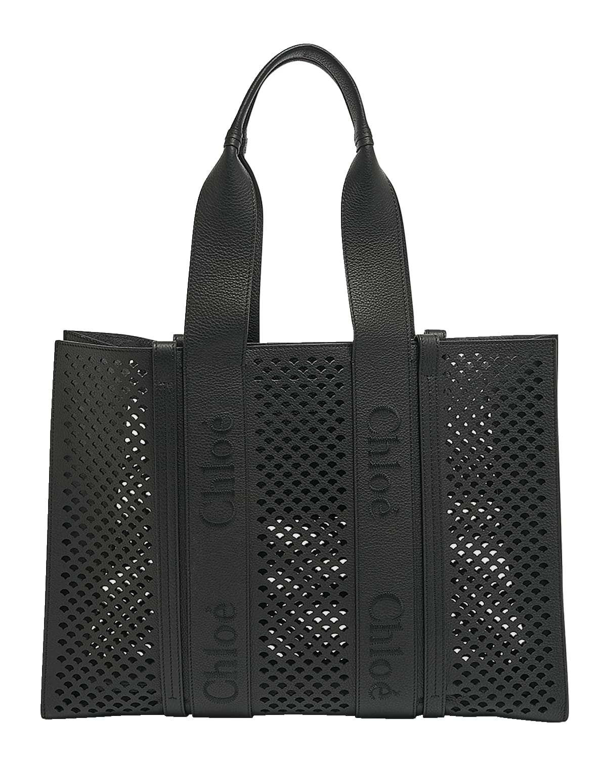 Chloe Woody Large Tote Bag in Perforated Leather