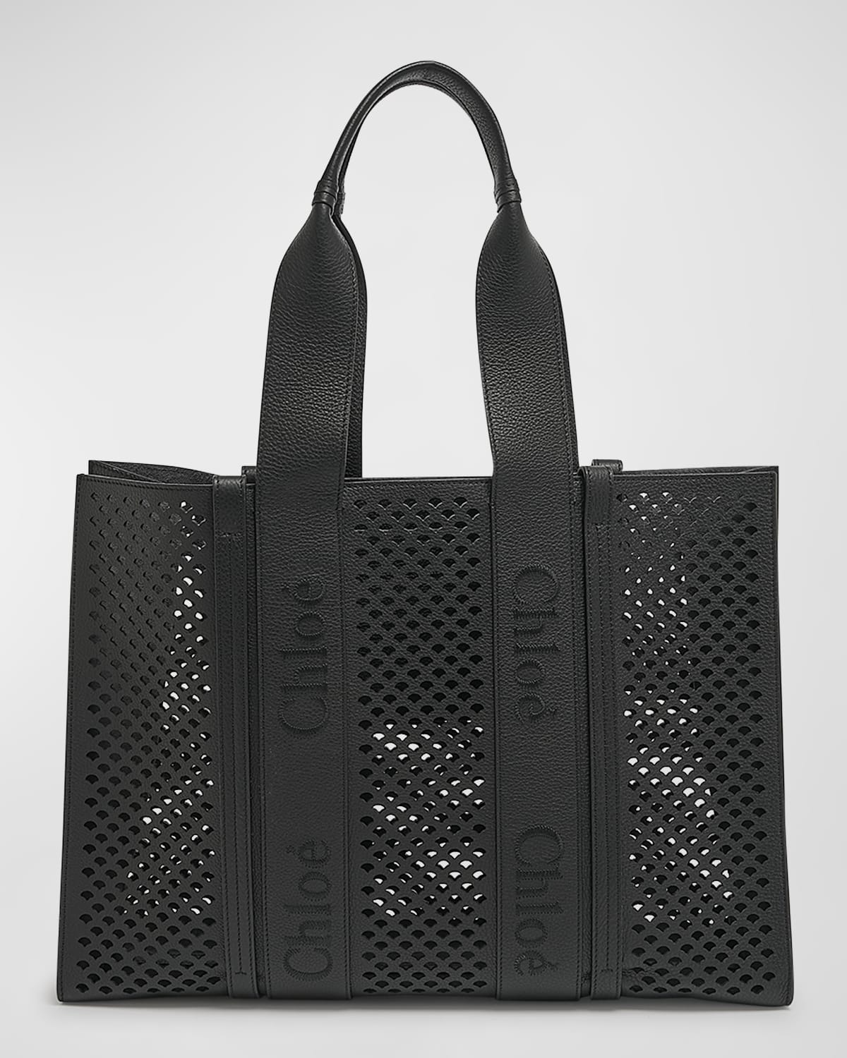 Chloe Woody Large Tote Bag in Perforated Leather