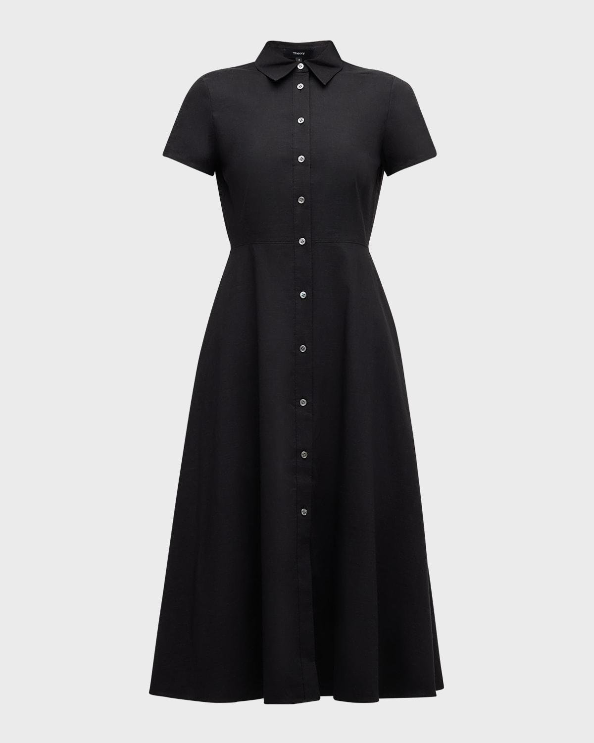 Theory Good Linen Short-Sleeve Button-Front Midi Shirt Dress