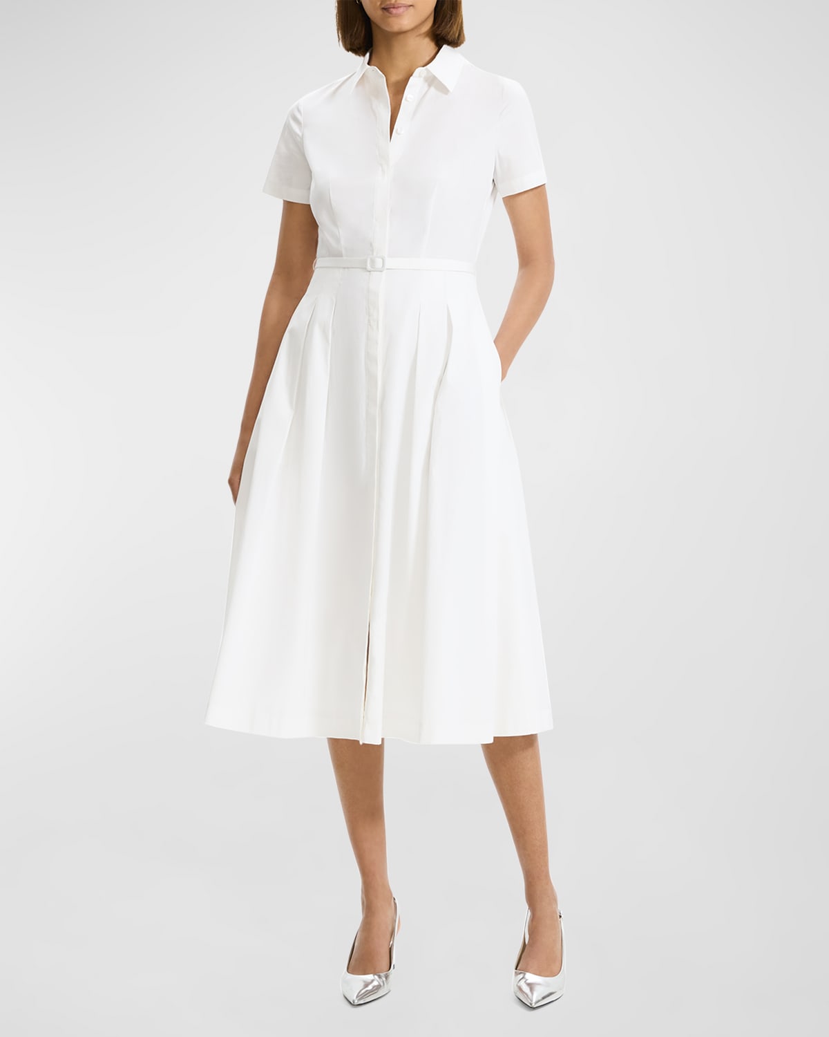 Theory Downing Cotton Short-Sleeve Midi Shirtdress