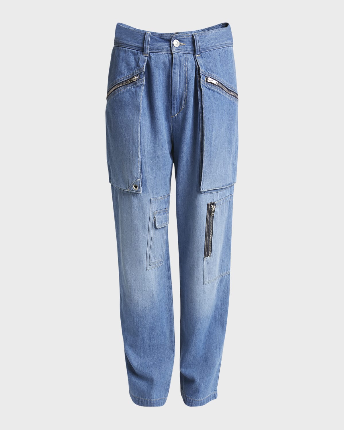 Isabel Marant Juliette Pleated Straight-Leg Denim Cargo Pants