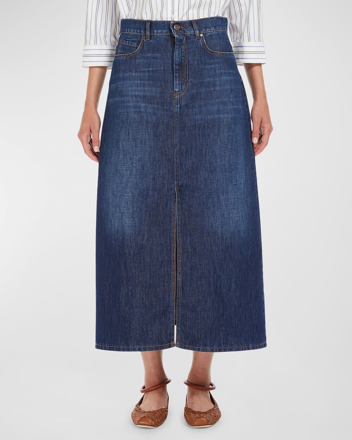 Weekend Max Mara Gelada A-Line Denim Maxi Skirt