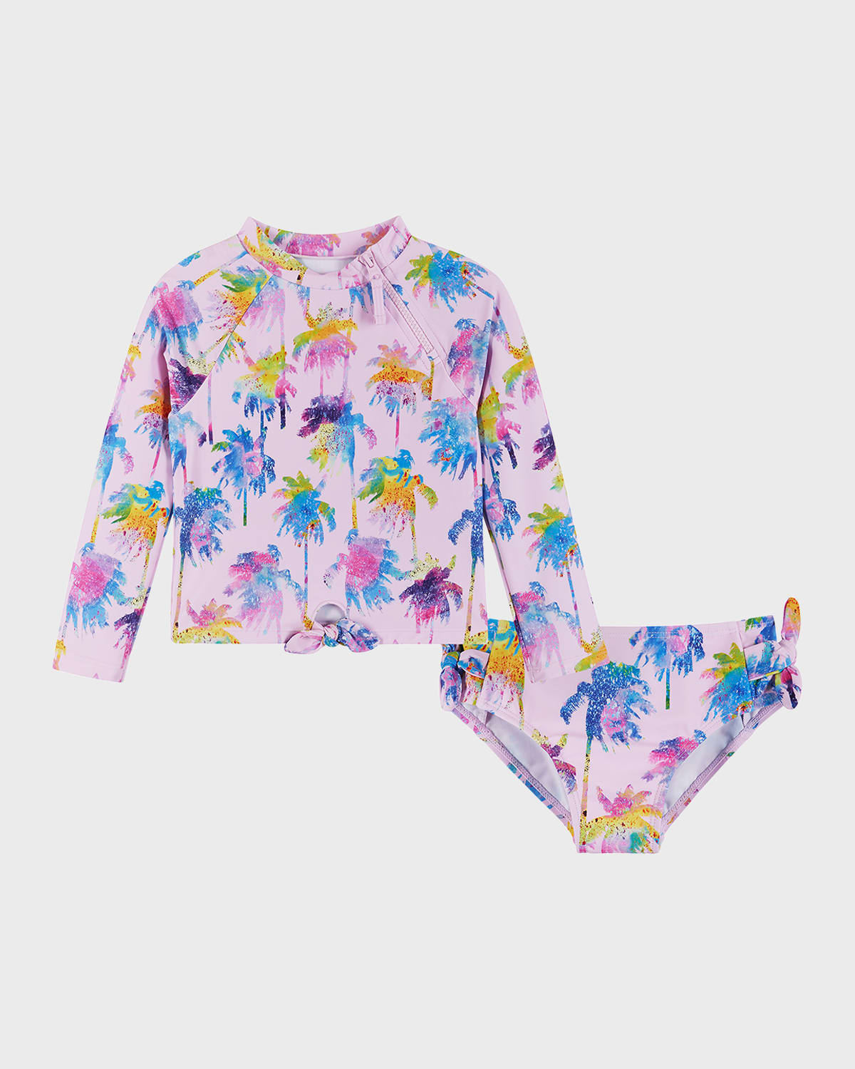 Andy & Evan Girl's Graphic Palm Tree Printed Rashguard Set, Size 2T-6X