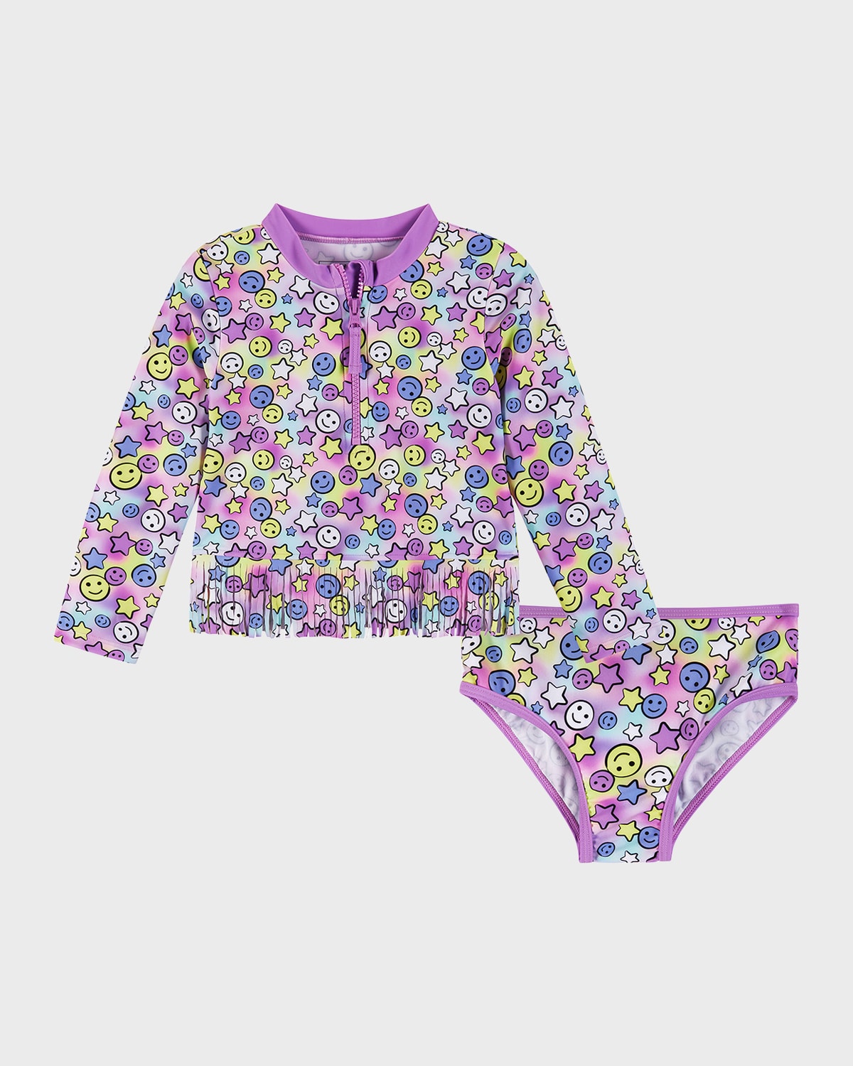 Andy & Evan Girl's Happy Face-Print Two-Piece Rashguard Set, Size 2T-6X