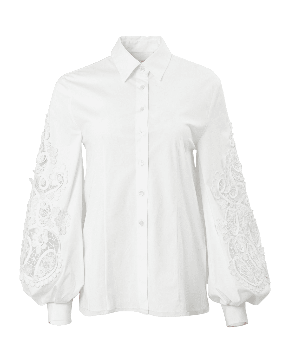 Carolina Herrera Embroidered Puff-Sleeve Button-Front Blouse