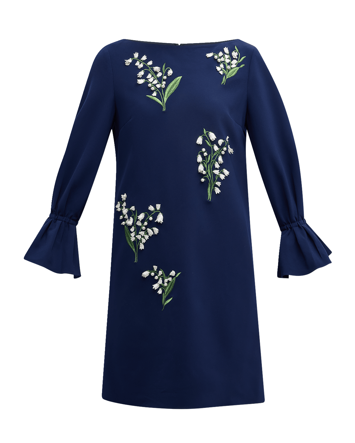 Carolina Herrera Embroidered Shift Dress with Flutter Sleeves
