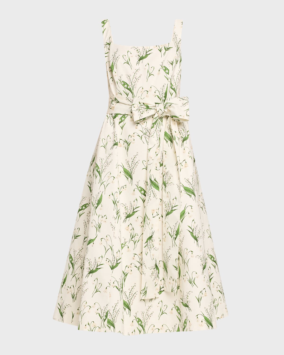 Carolina Herrera Floral Print Midi Dress with Sash Belt