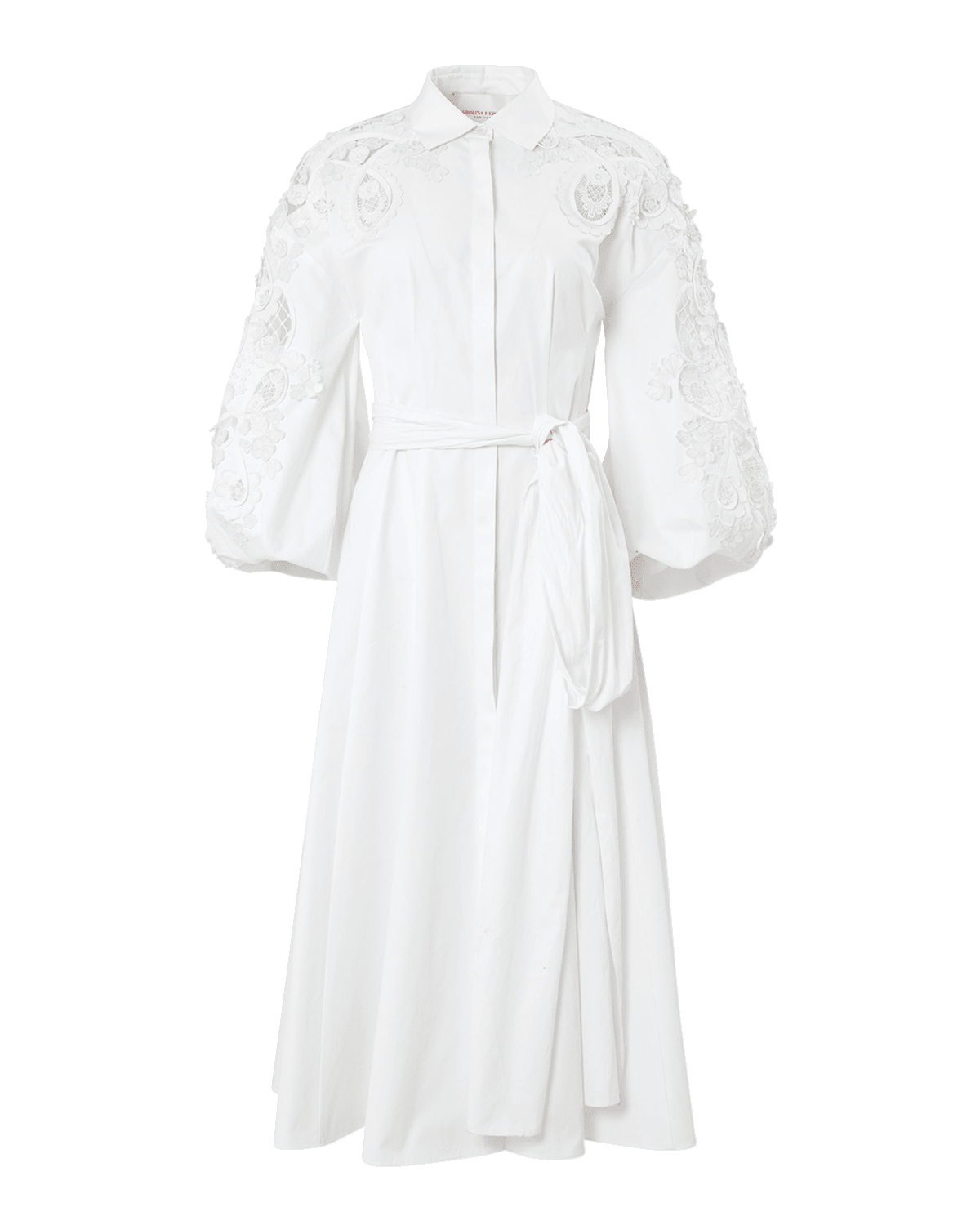 Carolina Herrera Lace Embroidered Balloon-Sleeve Midi Shirtdress