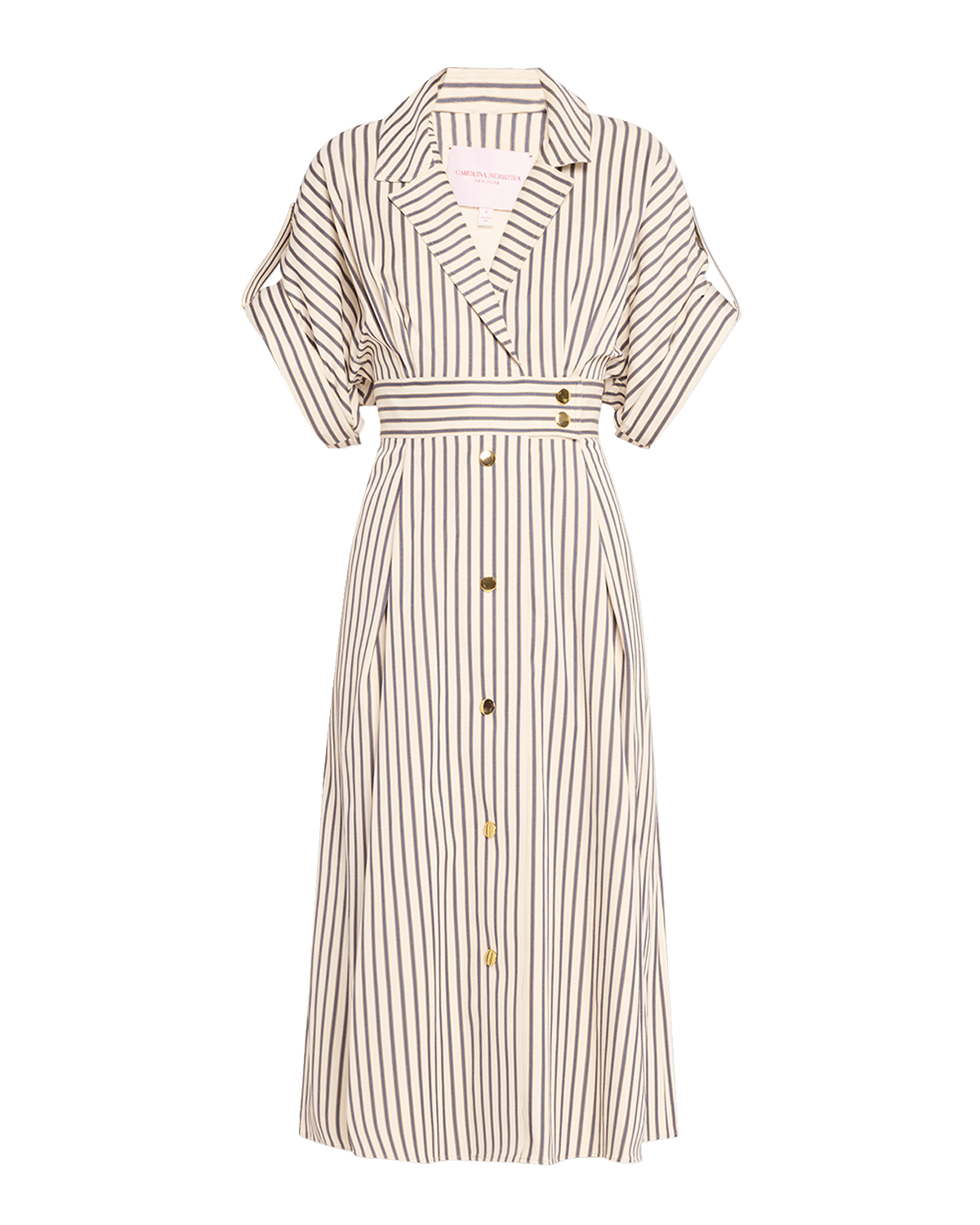 Carolina Herrera Striped Belted Shirtdress with Gold-Tone Buttons