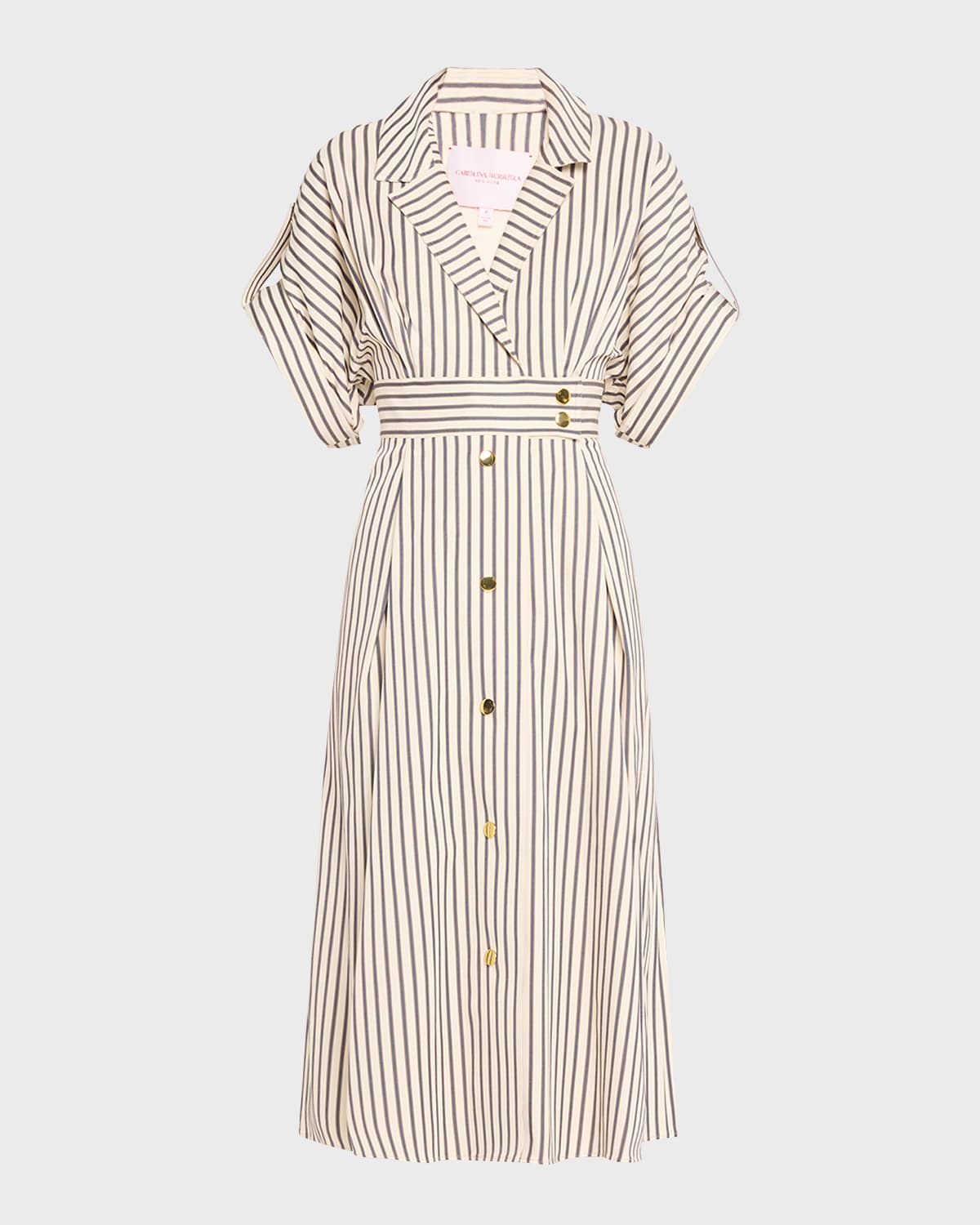 Carolina Herrera Striped Belted Shirtdress with Gold-Tone Buttons