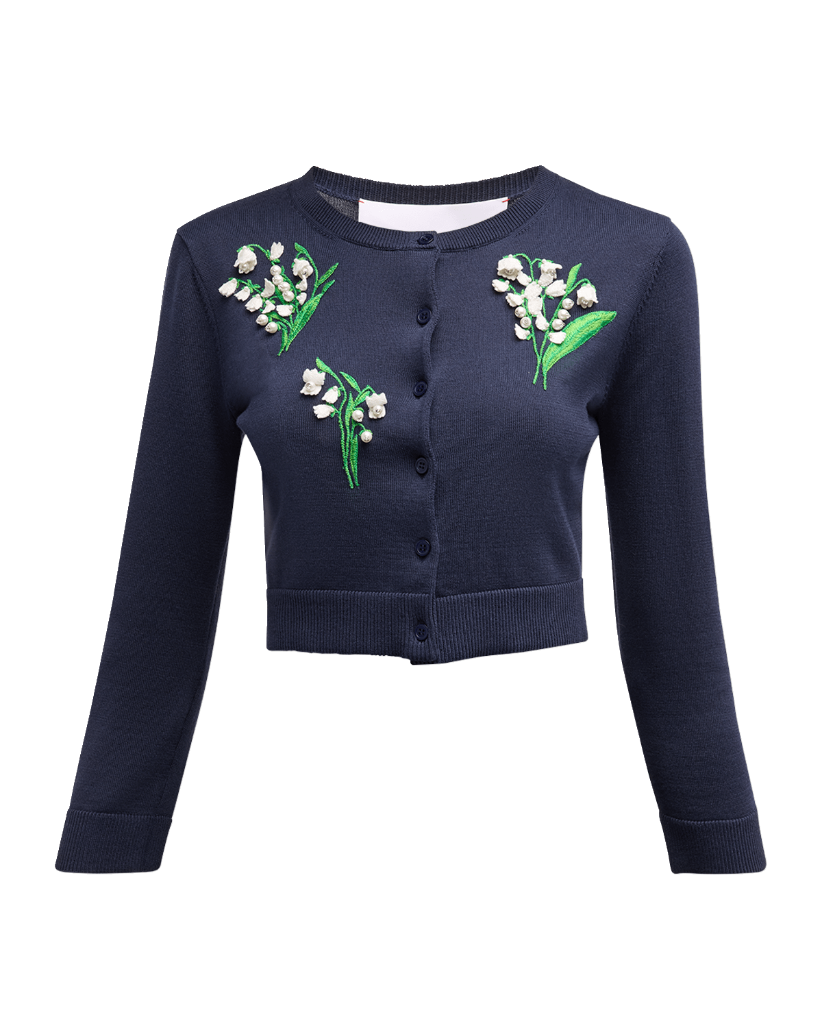 Carolina Herrera Floral Bead Embroidered 3/4-Sleeve Crop Cardigan