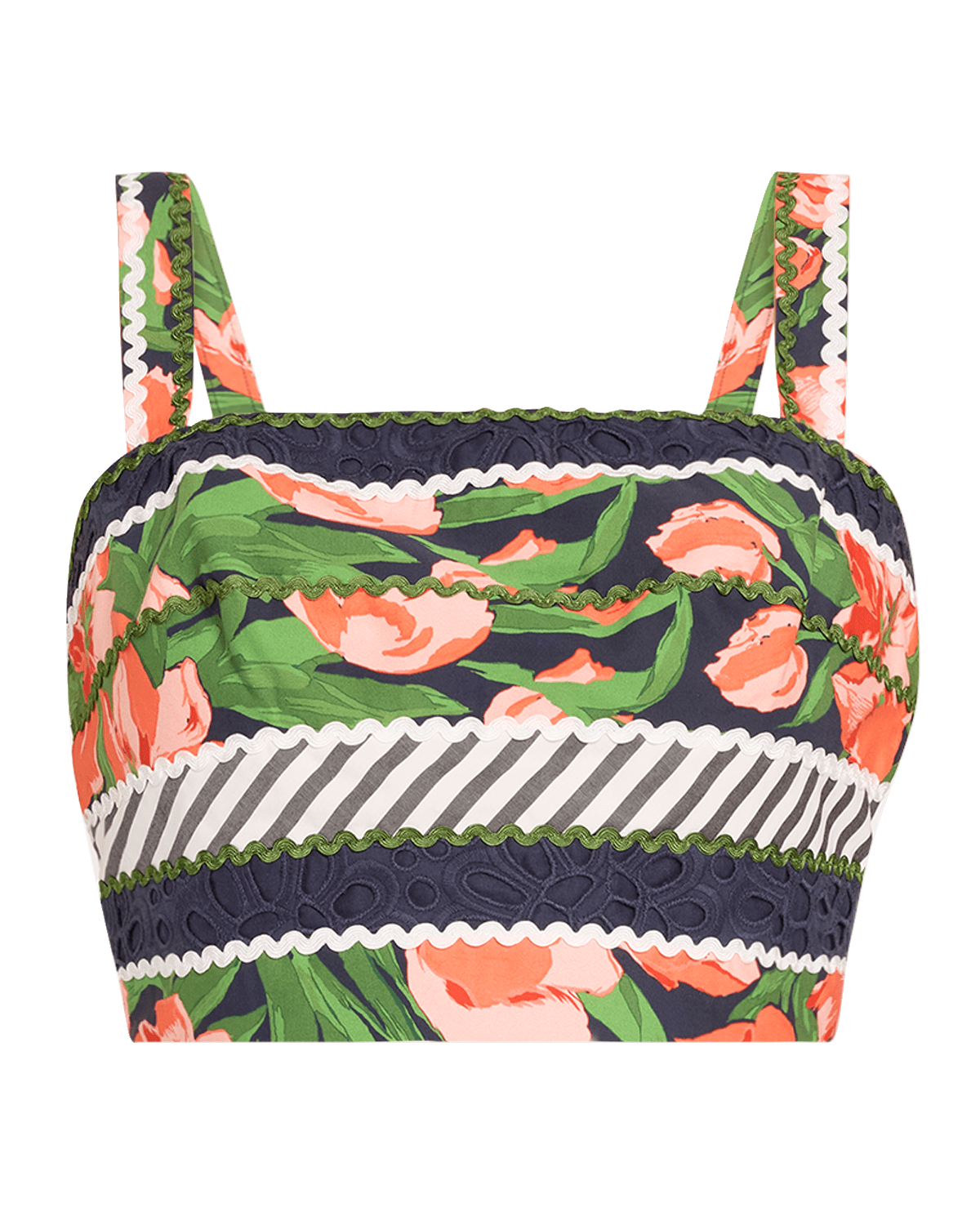 Carolina Herrera Floral Guipure Lace Ric Rac Crop Top