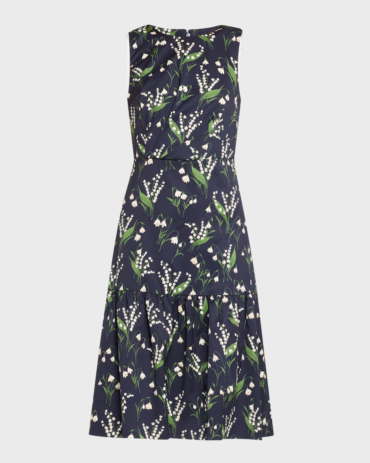 Carolina Herrera Floral Print Midi Dress with Flounce Hemline