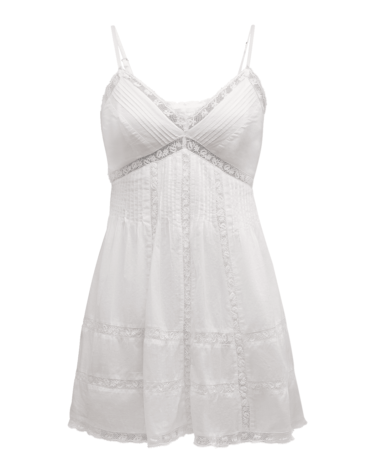 LoveShackFancy Docila Pintuck Cotton Lace Spaghetti-Strap Mini Dress