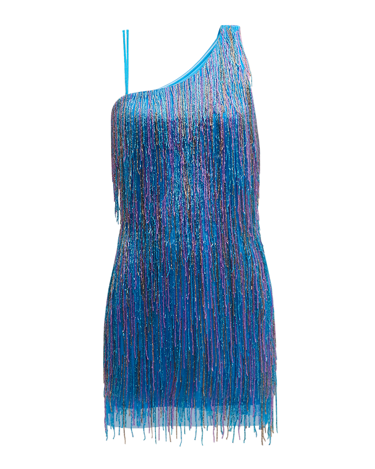 Liv Foster One-Shoulder Beaded Fringe Mini Dress