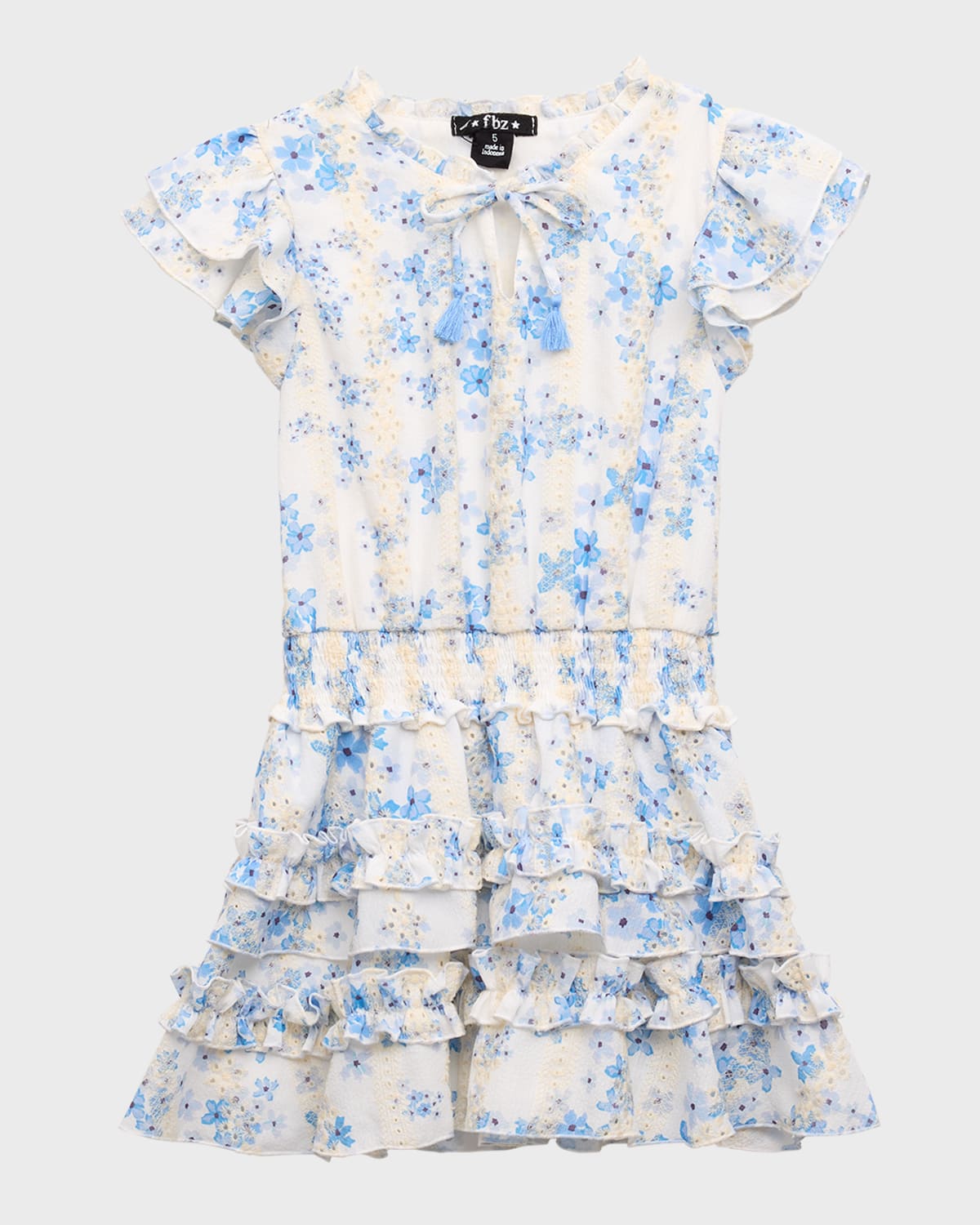Flowers by Zoe Girl's Floral Tiered Short-Sleeve Dress, Size 4-6