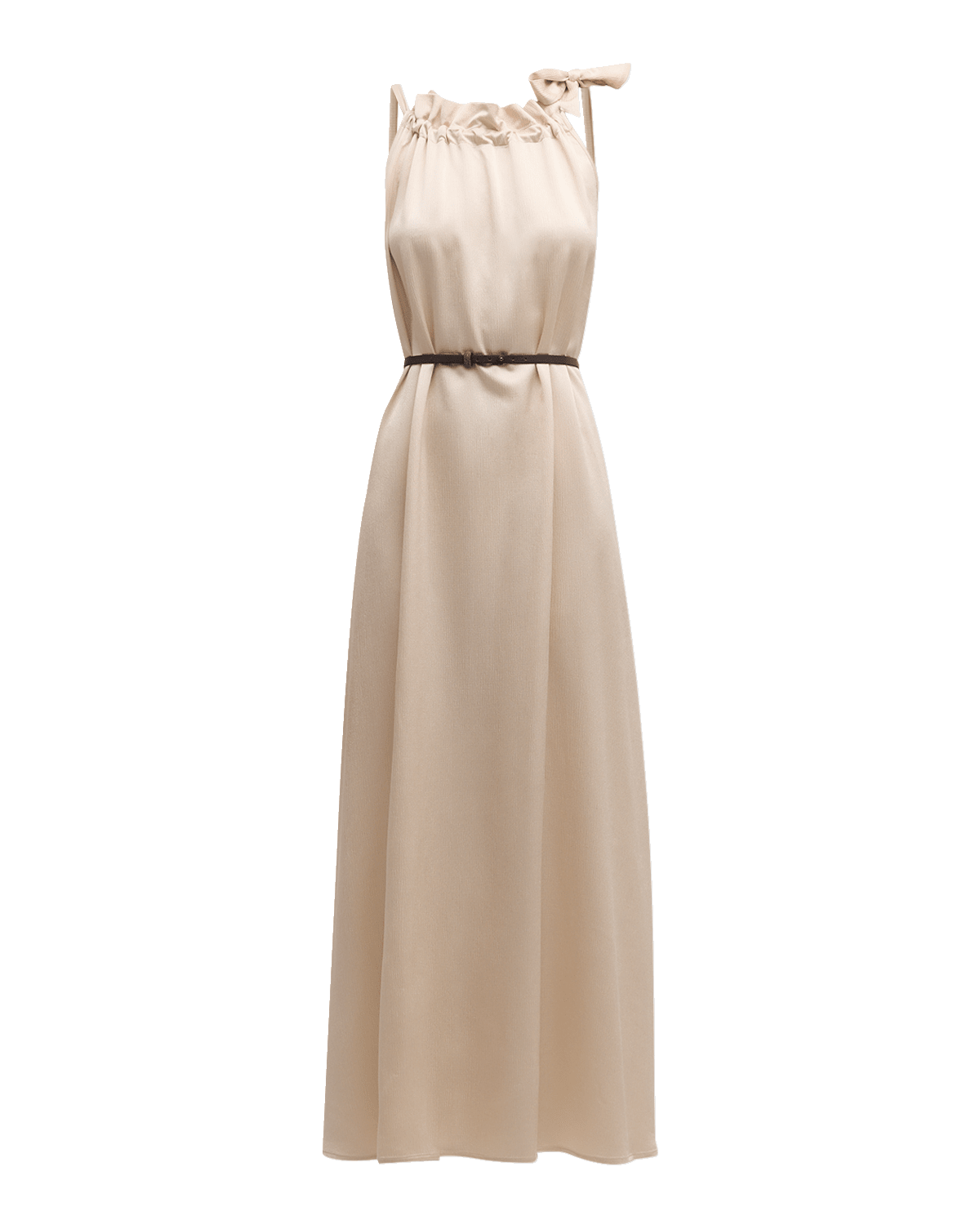 Peserico Sleeveless Seersucker Ruffle Maxi Dress