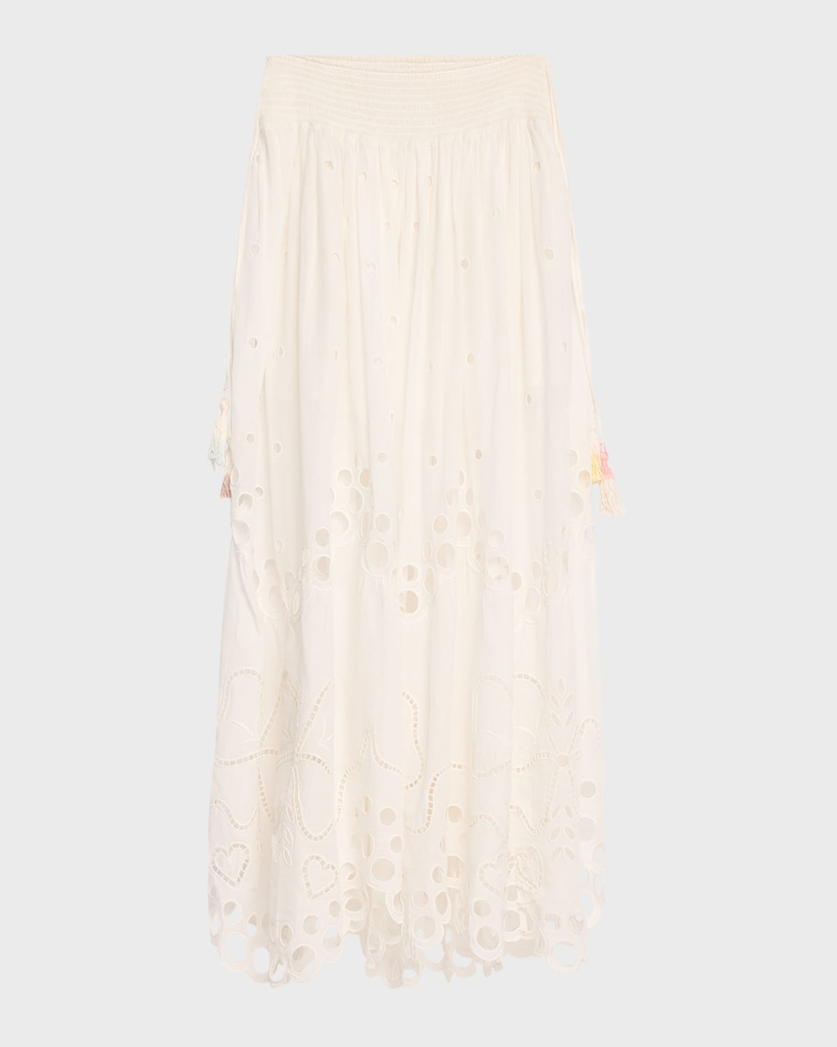 LoveShackFancy Cassaro Embroidered Cotton Tassel Tie Maxi Skirt