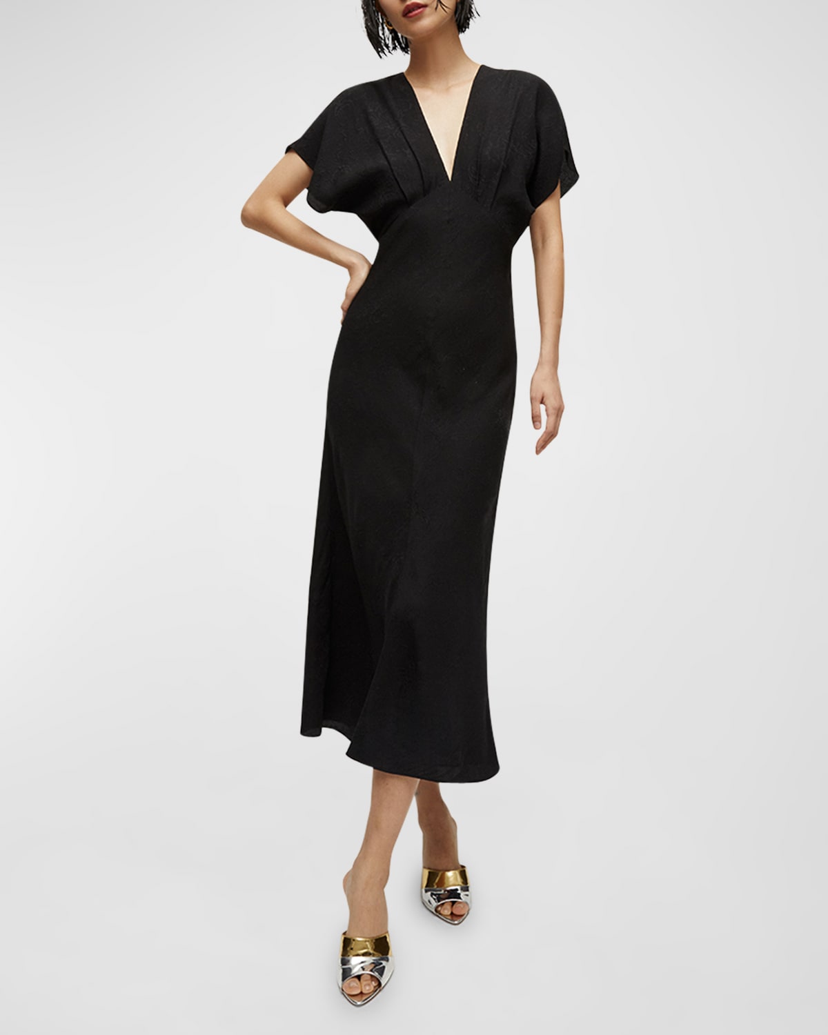 Veronica Beard Seymour Short-Sleeve Silk Midi Dress