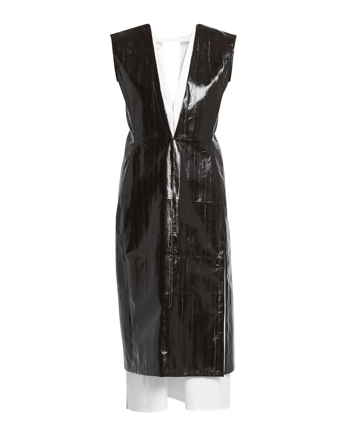 Jil Sander Plunging Sleeveless Paneled Leather Midi Dress