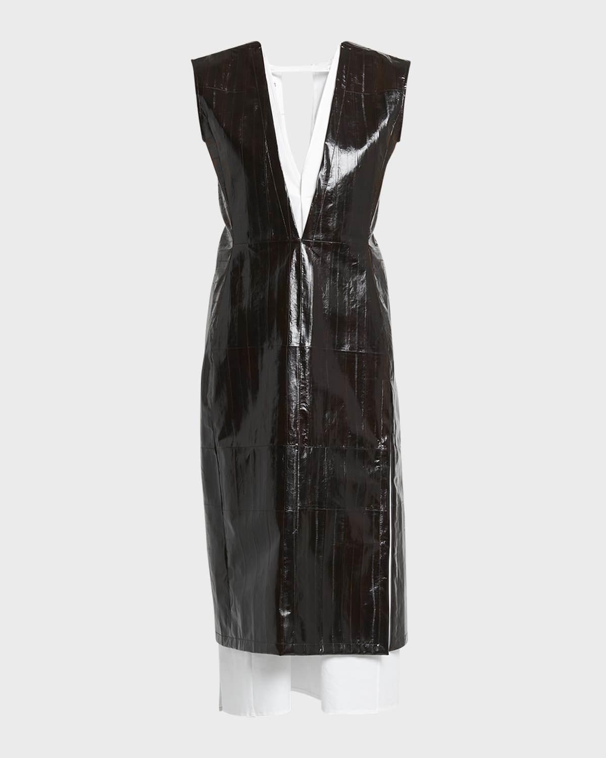 Jil Sander Plunging Sleeveless Paneled Leather Midi Dress