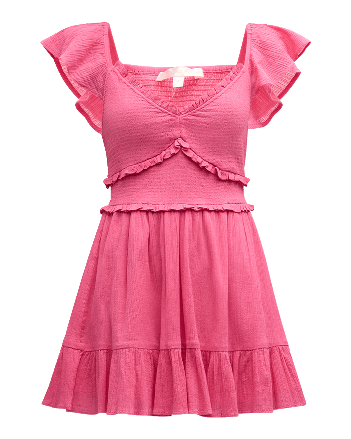LoveShackFancy Ivella Smocked Ruffle-Sleeve Cotton Gauze Mini Dress