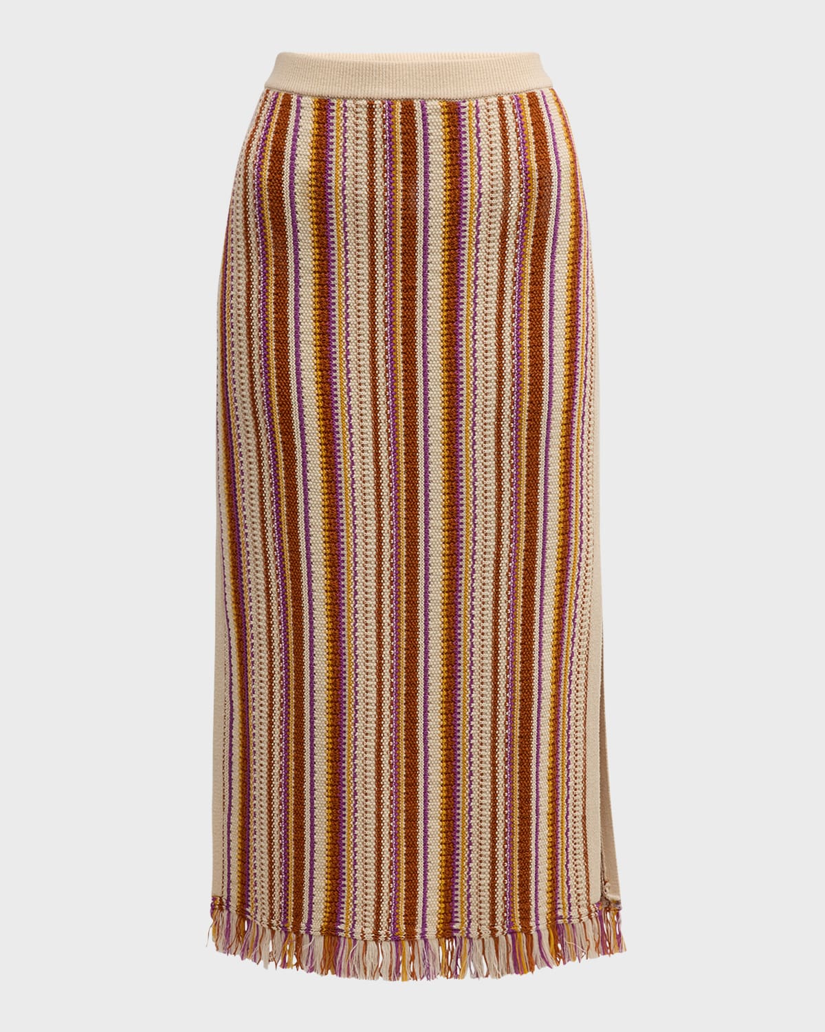 Vanessa Bruno Cypres Striped Fringe-Trim Knit Midi Skirt