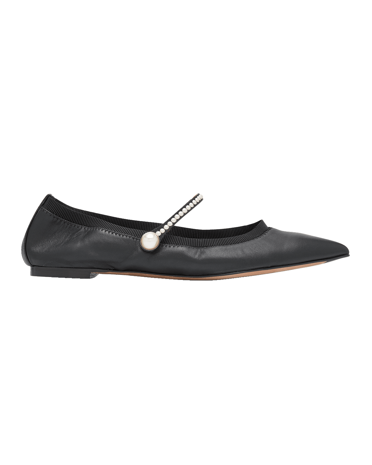 Aquazzura Romy Leather Pearly Mary Jane Ballerina Flats