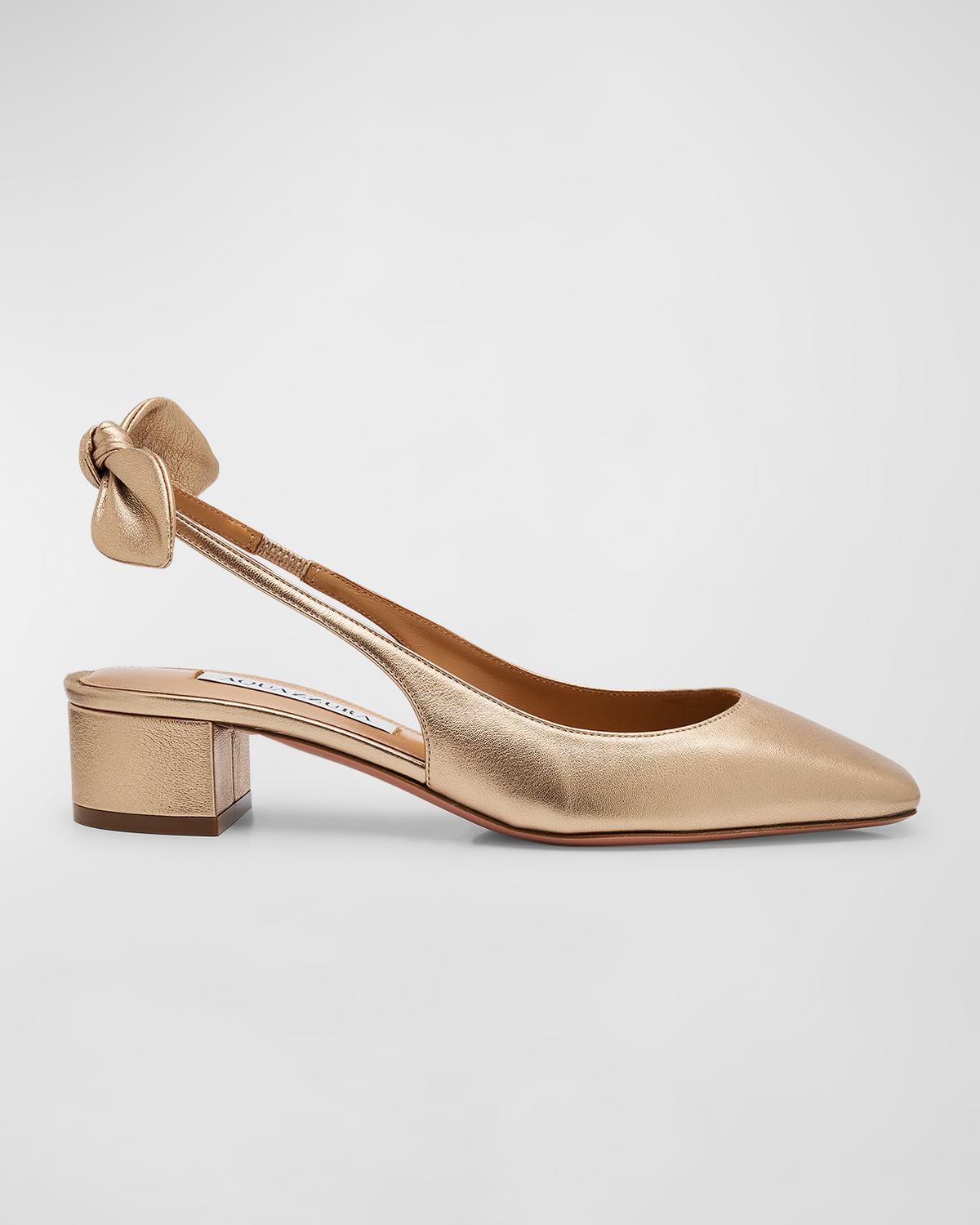 Metallic Bow Slingback Ballerina Pumps