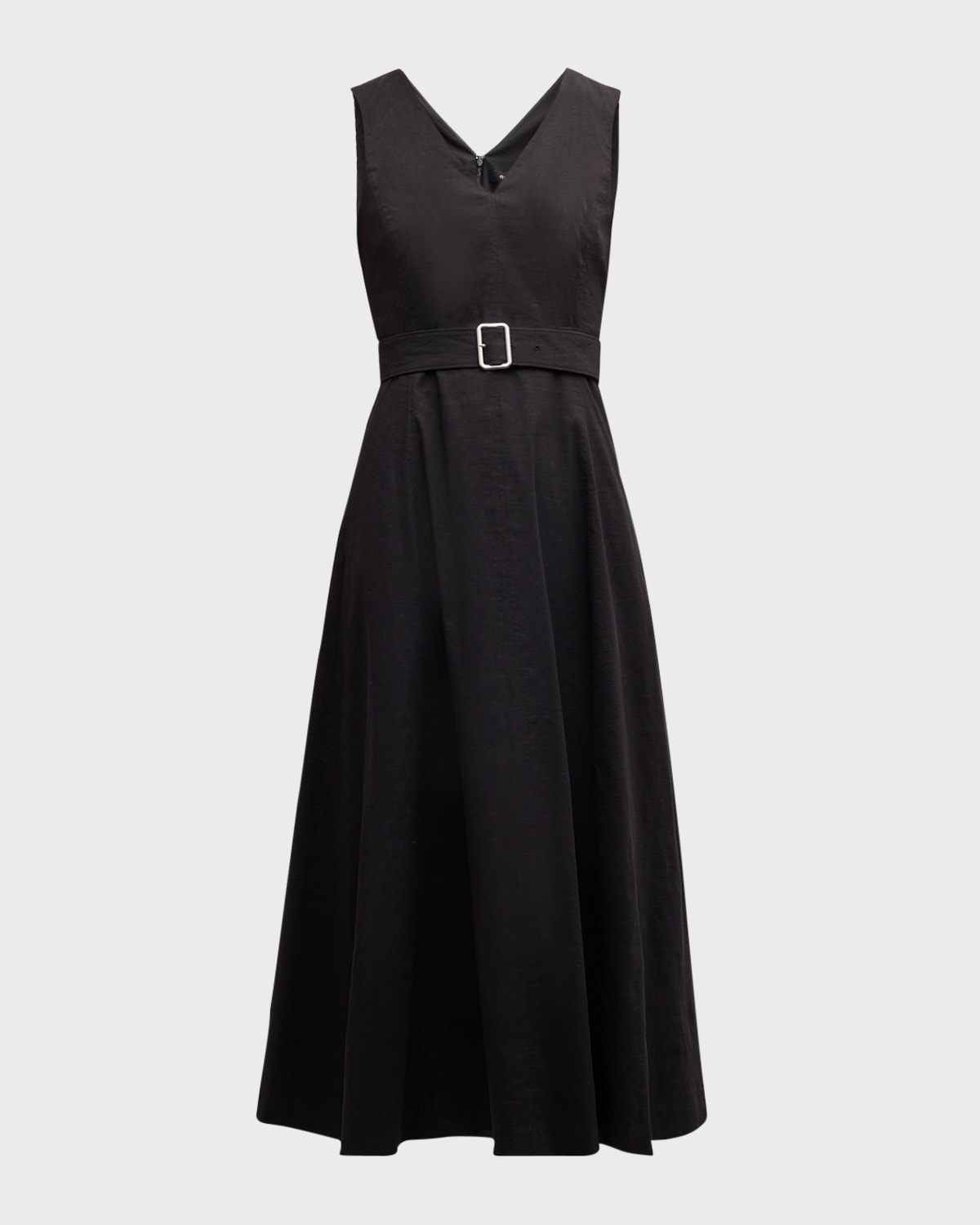 Theory V-Neck Sleeveless Belted Midi Dress