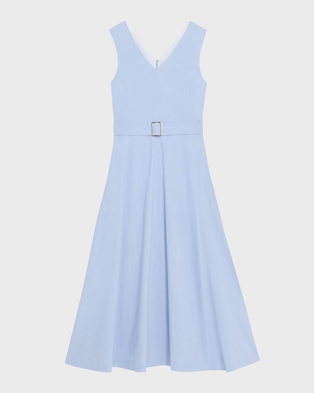 Theory V-Neck Sleeveless Belted Midi Dress